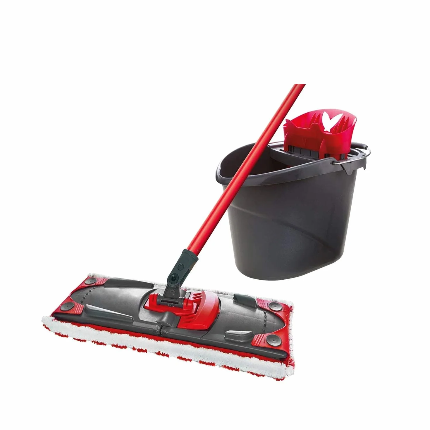 Conjunto de Fregona Plana y Cubo en Microfibra Color Negro/Rojo