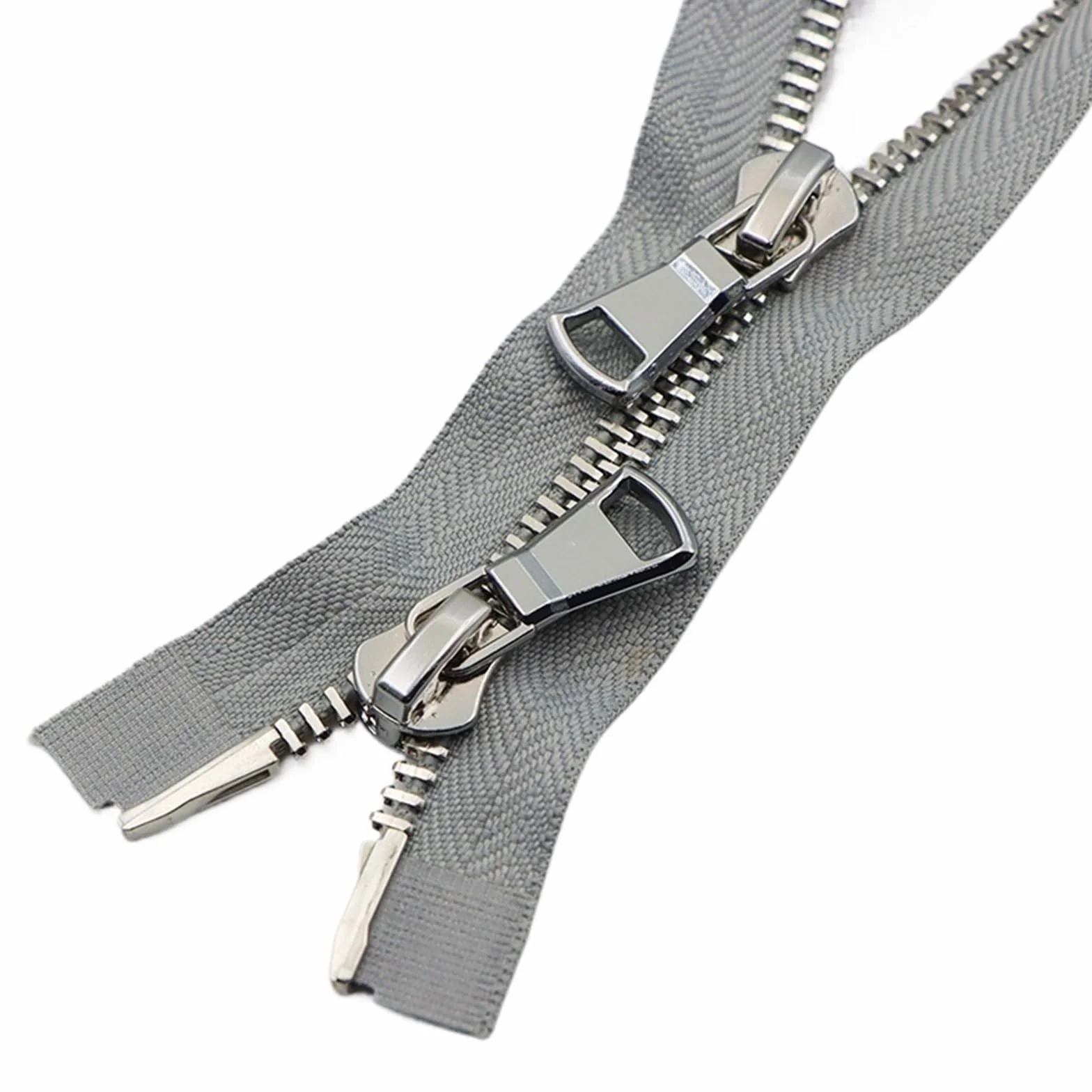 Cremallera De Dos VíAs 1 cremallera de doble cursor metálica 80/100/120 cm, número 8, con extremo abierto, for reparación abrigos y chaquetas plumas(GreySilver,120cm)