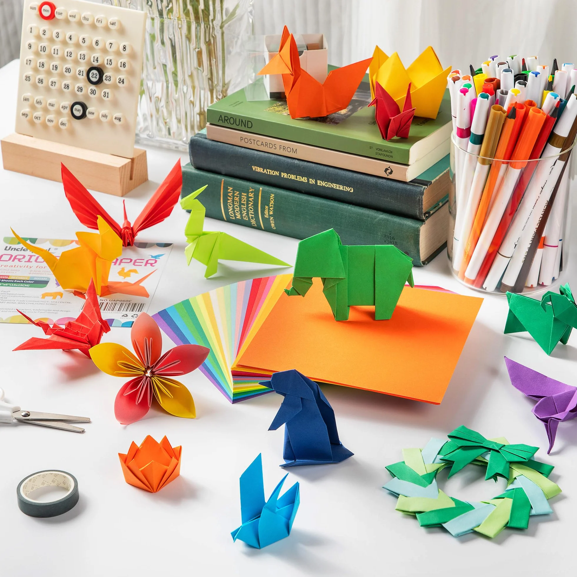 Papel de origami 240 hojas, 20 colores brillantes, 6 pulgadas, 80 g/m², papel plegable cuadrado de doble cara para proyectos de manualidades escolares, niños y adultos