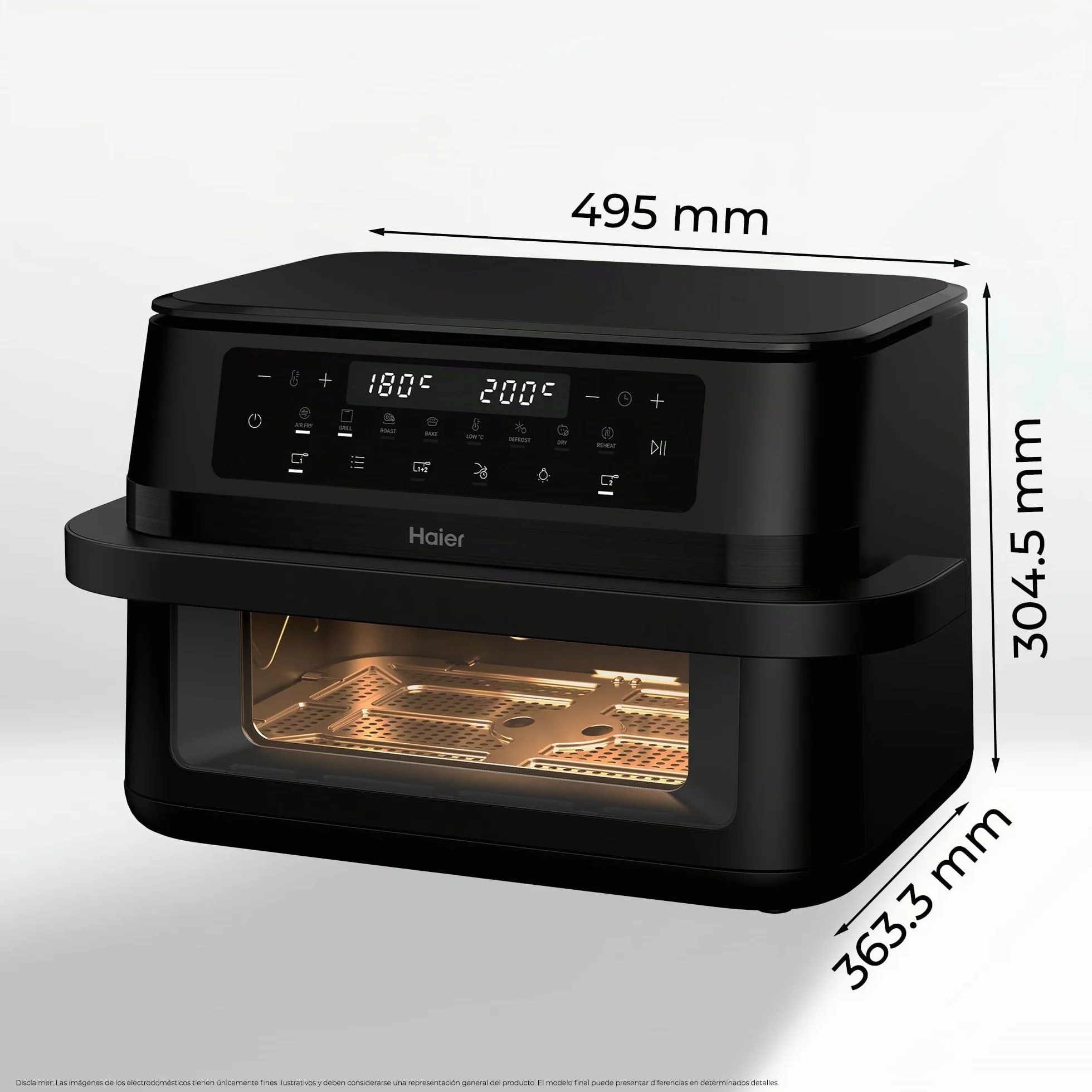 Haier Freidora de Aire Flexi | 11L con Divisor y Ventana | 8 Funciones, Divisor para 1 o 2 Zonas, Función Sync, Alerta de Agitado, Antiadherente, Lavavajillas