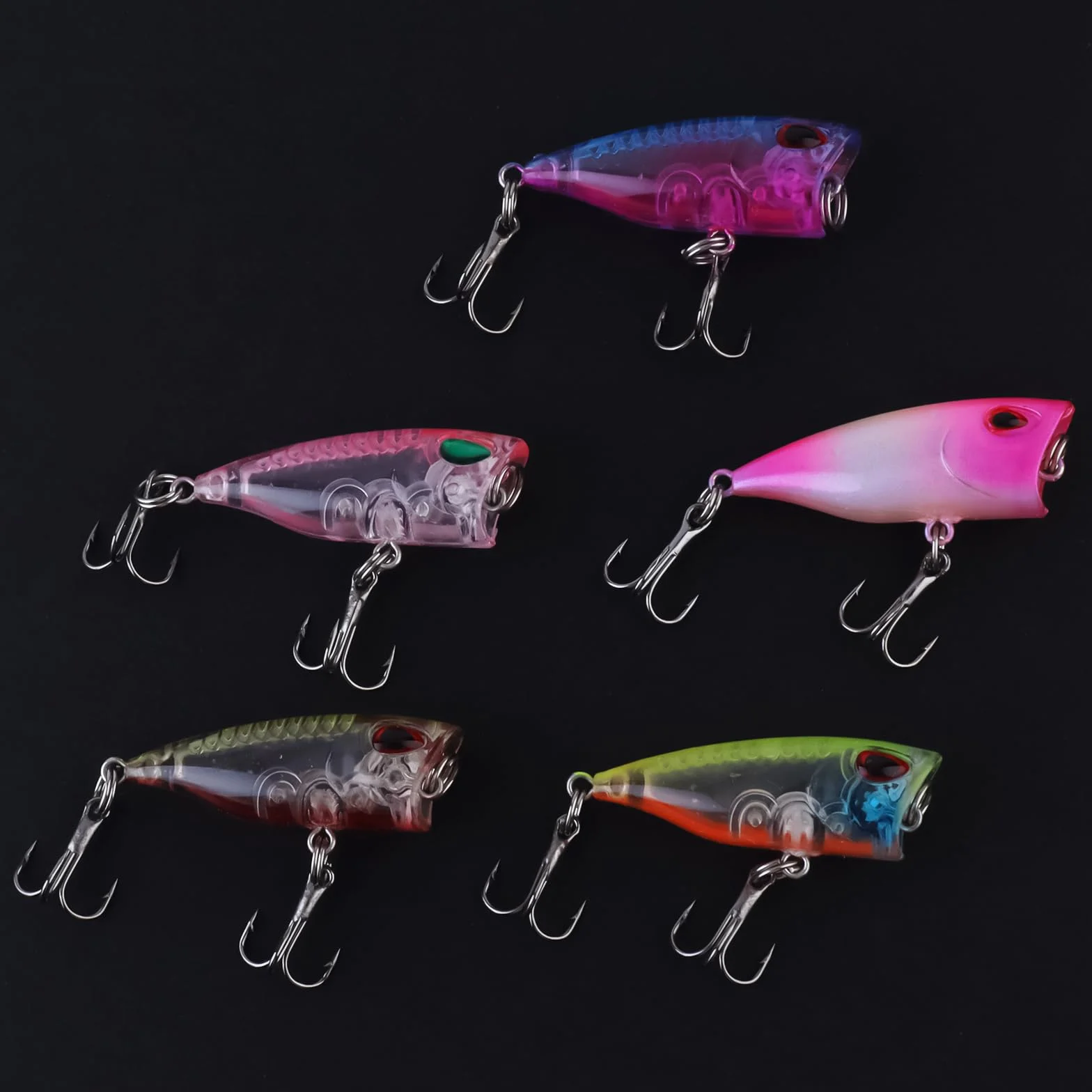 Juego de 5 señuelos de pesca Popper duros artificiales para Pike Bass Perch