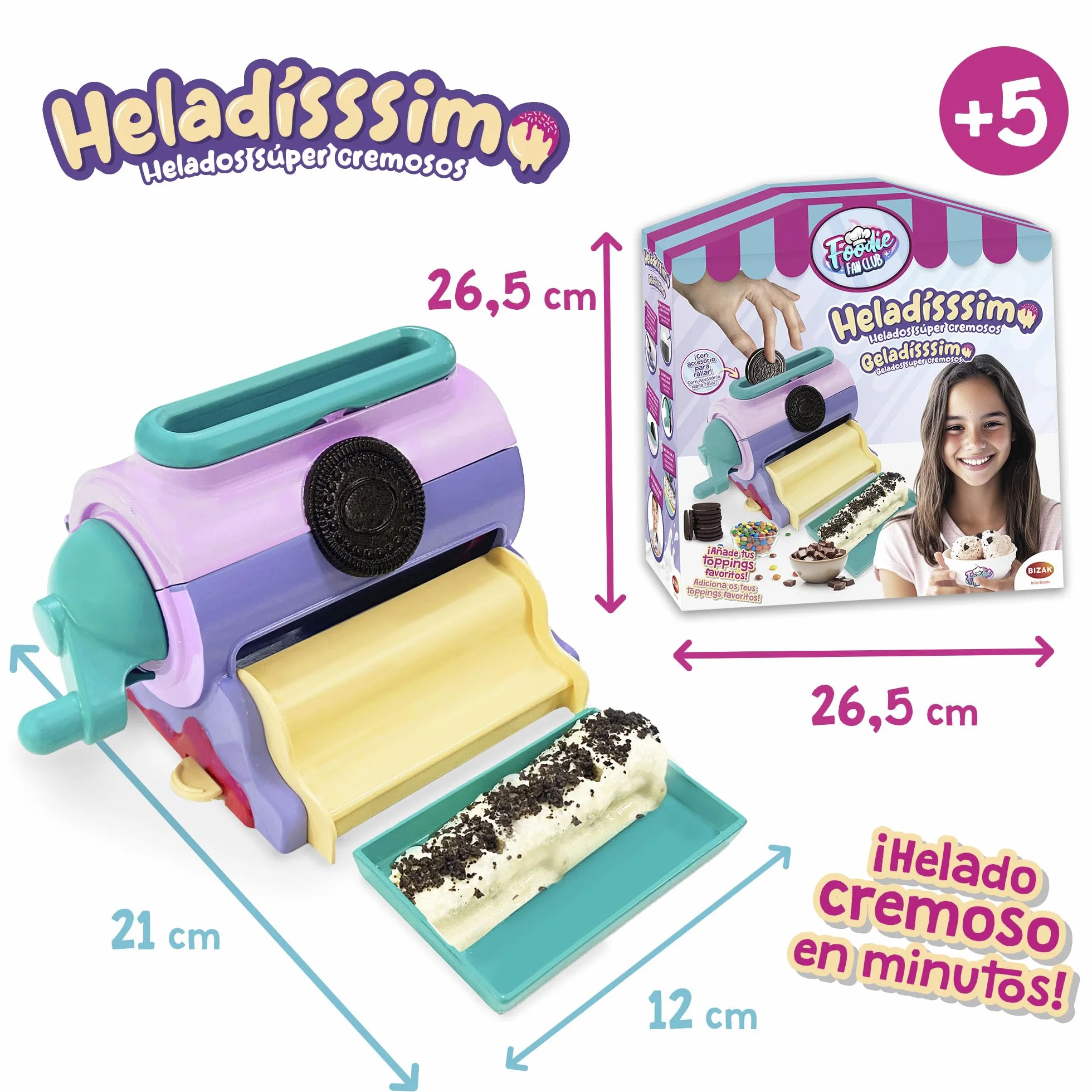 Bizak Heladisssimo, máquina para hacer helados, con accesorio rallador para toppings, helados cremosos, no incluye comida, (35005071)
