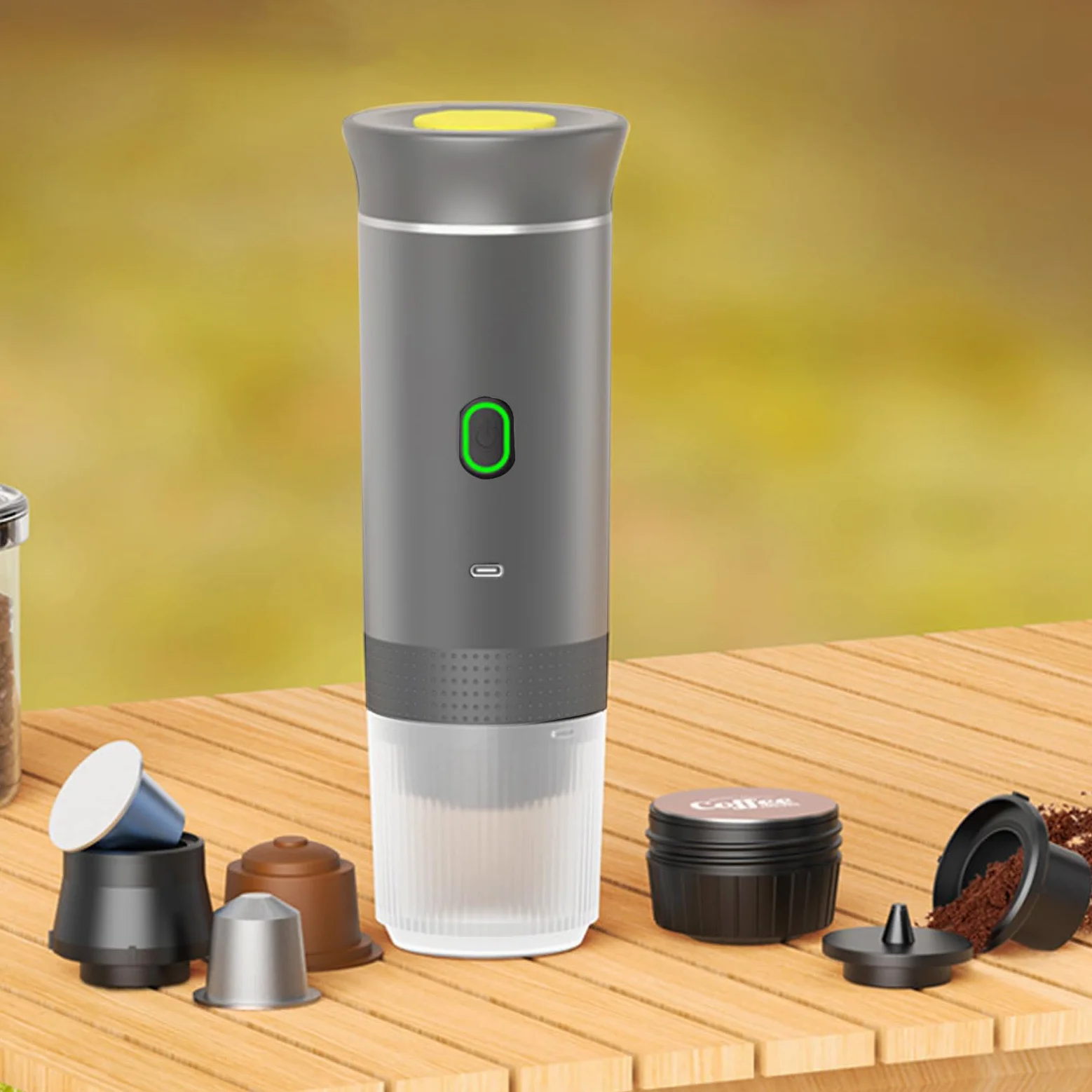 Máquina de café espresso portátil, 3 en 1, eléctrica, autocalentadora, de camping, mini cafetera de coche, recargable, 12 V con USB-C compatible con café molido y cápsula NS