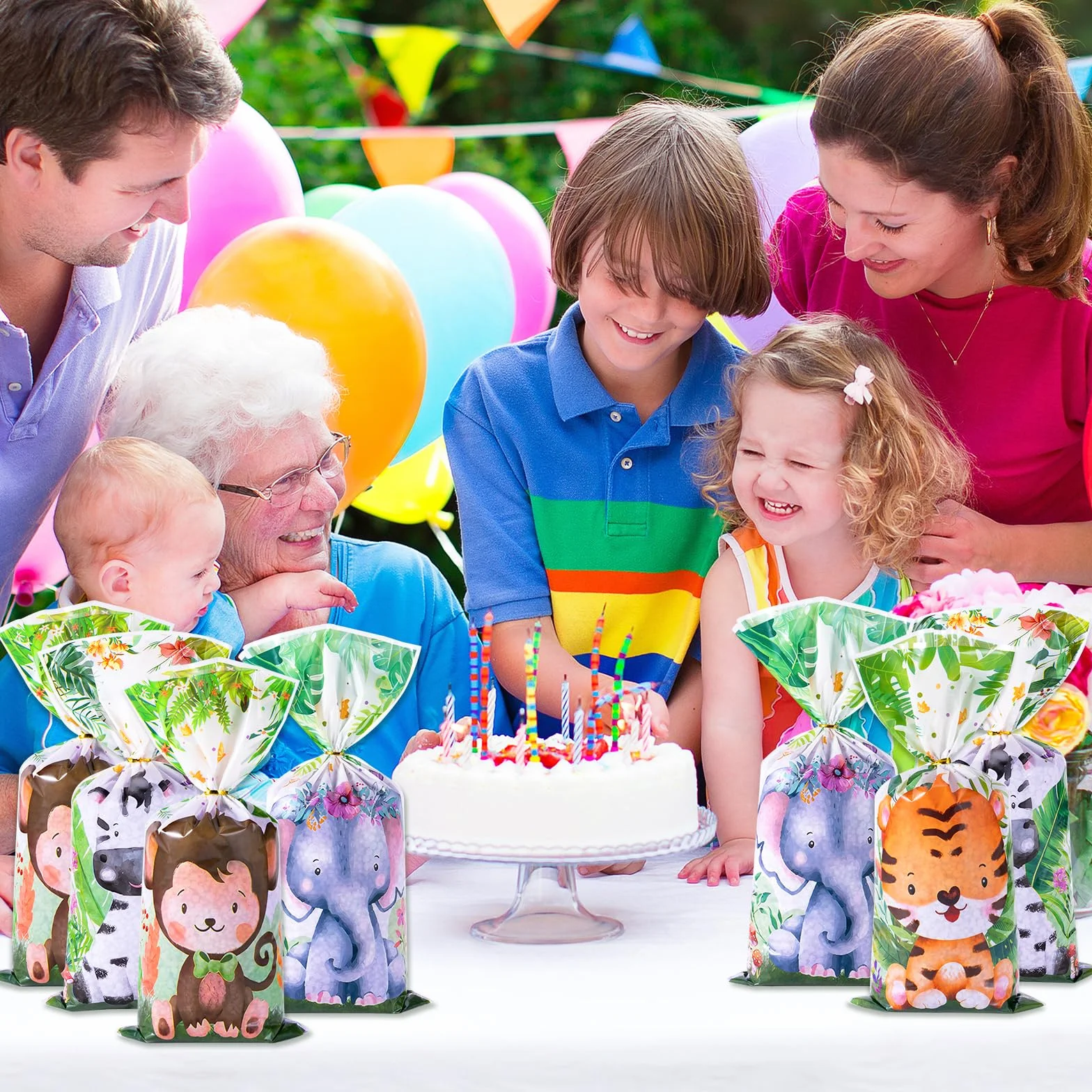 50pcs Bolsas Regalo de Plástico Animales, Bolsas Cumpleaños Infantil Chuches Regalo Bolsitas Celofán para envolver regalos fiestas de cumpleaños infantiles, fiestas temáticas y mucho
