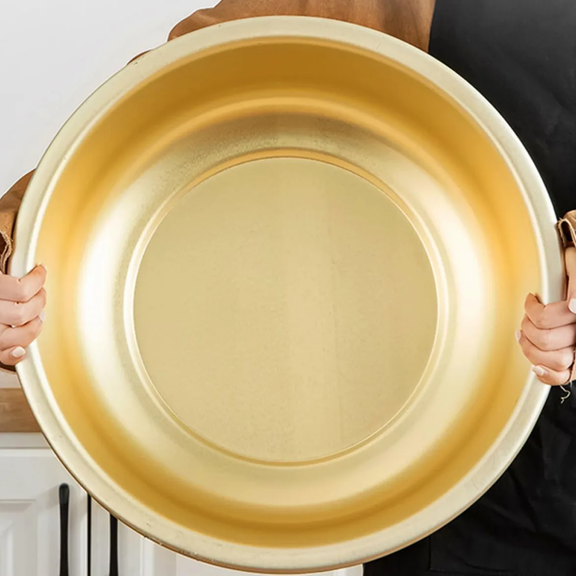 iplusmile Tazón Grande de Aluminio Dorado para Sopa Capacidad Amplia, Diseño Redondo y Seguro, Adecuado para Cocina y Lavado de Arroz