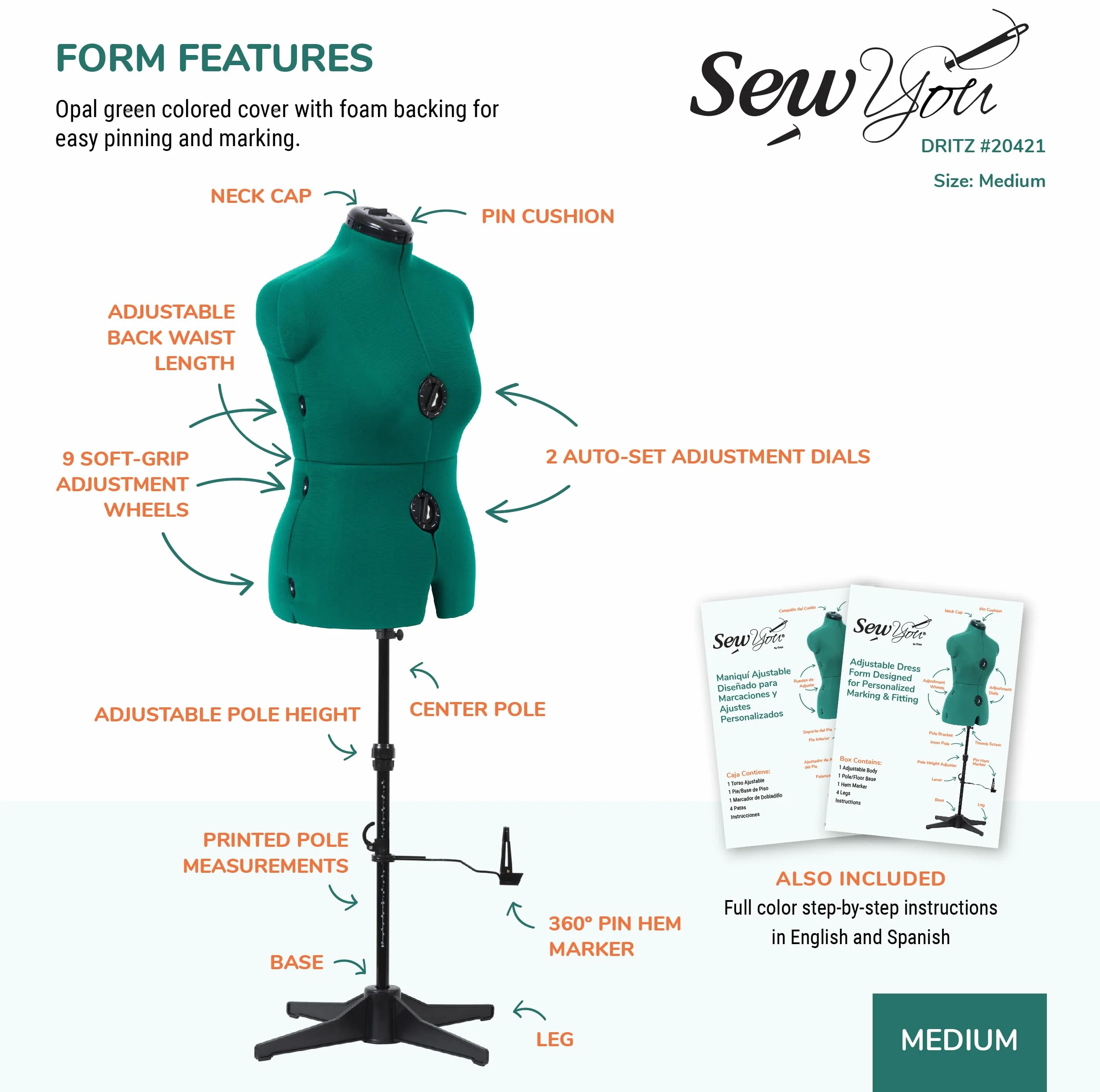 Dritz Forma de Vestido Ajustable, Verde ópalo, M