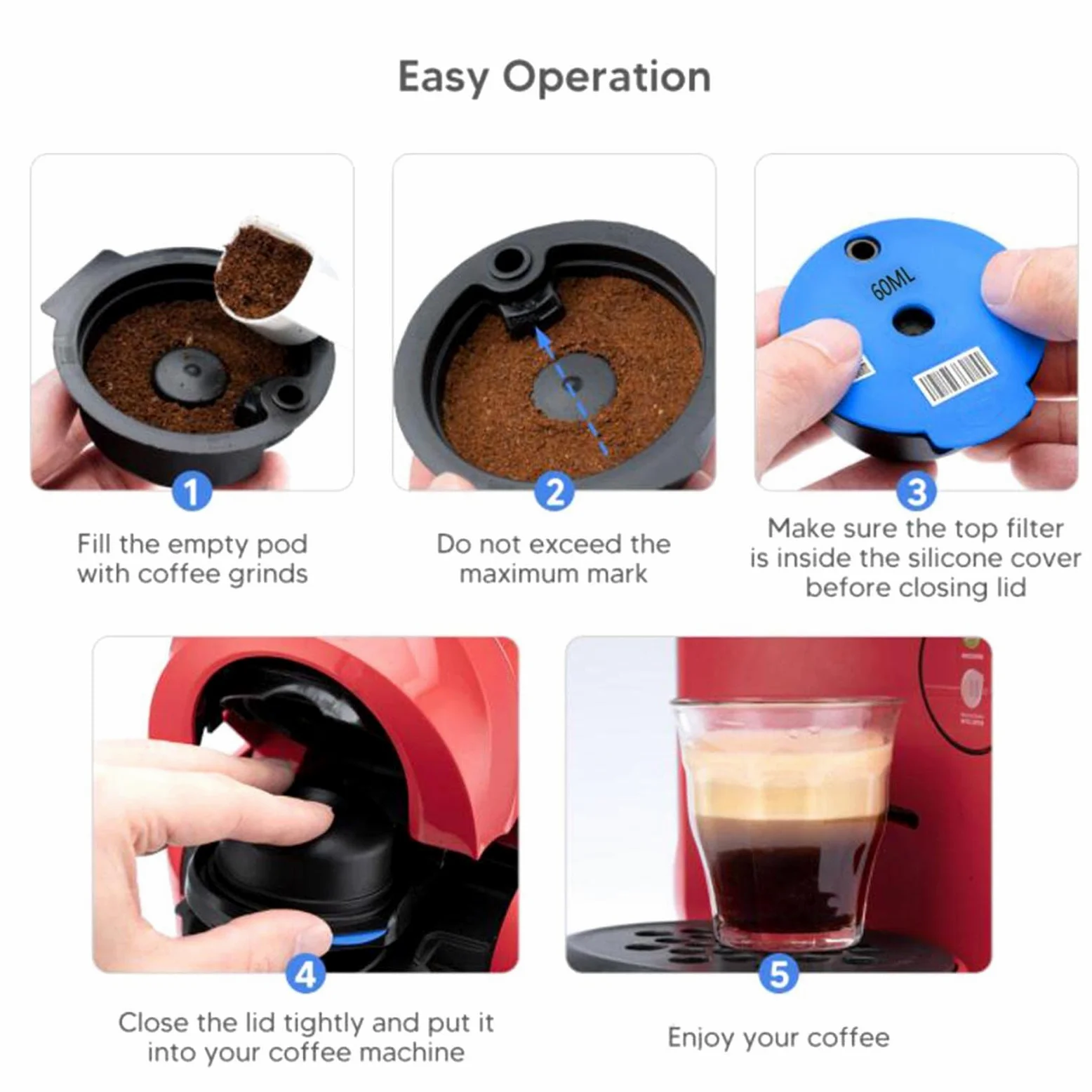 Cápsulas de Café Reutilizables, Cápsula de Café con Tapa, Accesorio Universal, 60ml