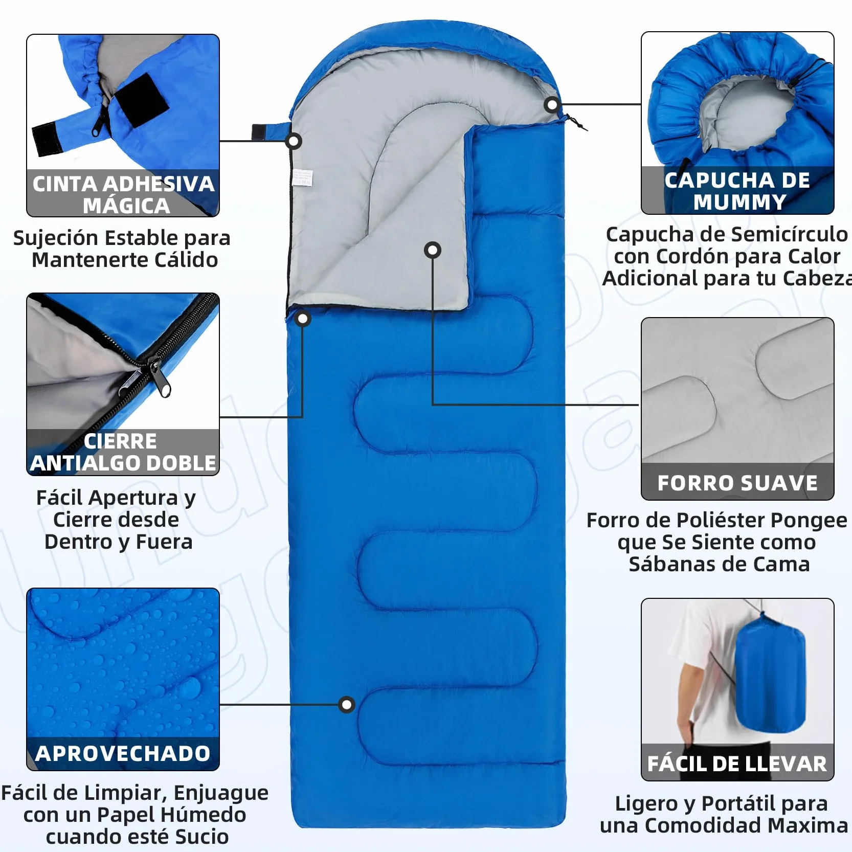 Saco de Dormir Ultraligero 3 Estaciones para Clima Frío, Compacto para Adultos y Niños
