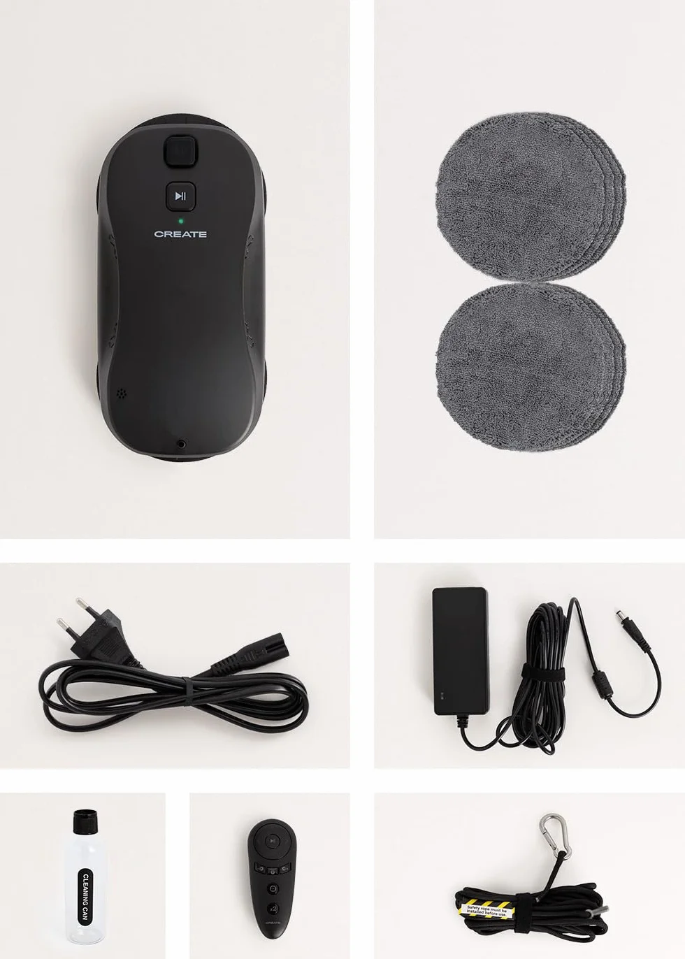 CREATE / WIPEBOT Pro/Robot limpiacristales automático con WiFi / 2 Niveles de pulverizado, Reconocimiento de Esquinas y Bordes, Cable de Seguridad de 5m, Depósito de 60ml