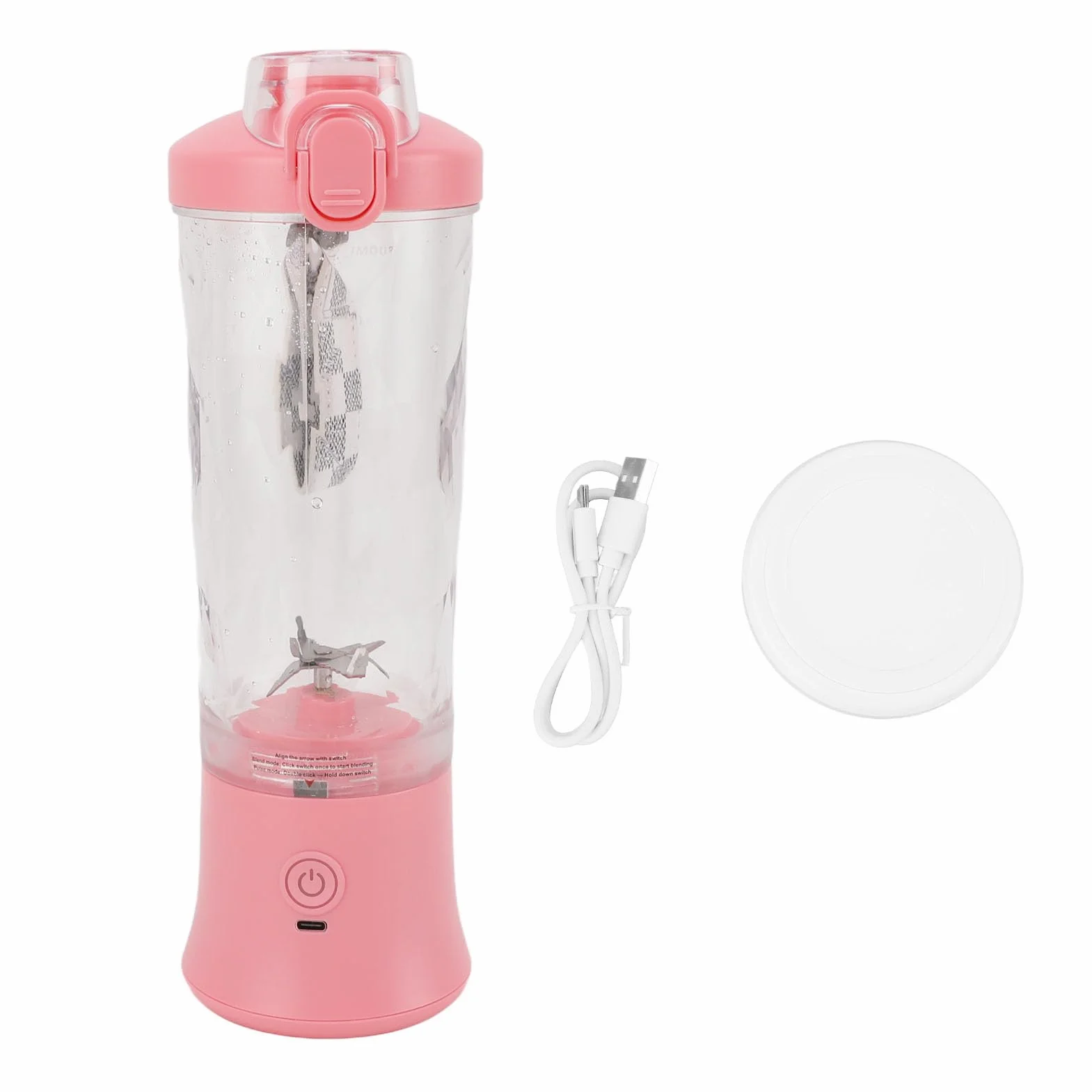 SIXRUN Batidora Portátil, Batidora Personal Recargable por USB con Taza de Acero Inoxidable ABS de 600 Ml, 150 W, 18000 RPM, 2 Modos, para Viajes, Gimnasio, Escuela, Oficina, Batidos y Batidos (PINK)