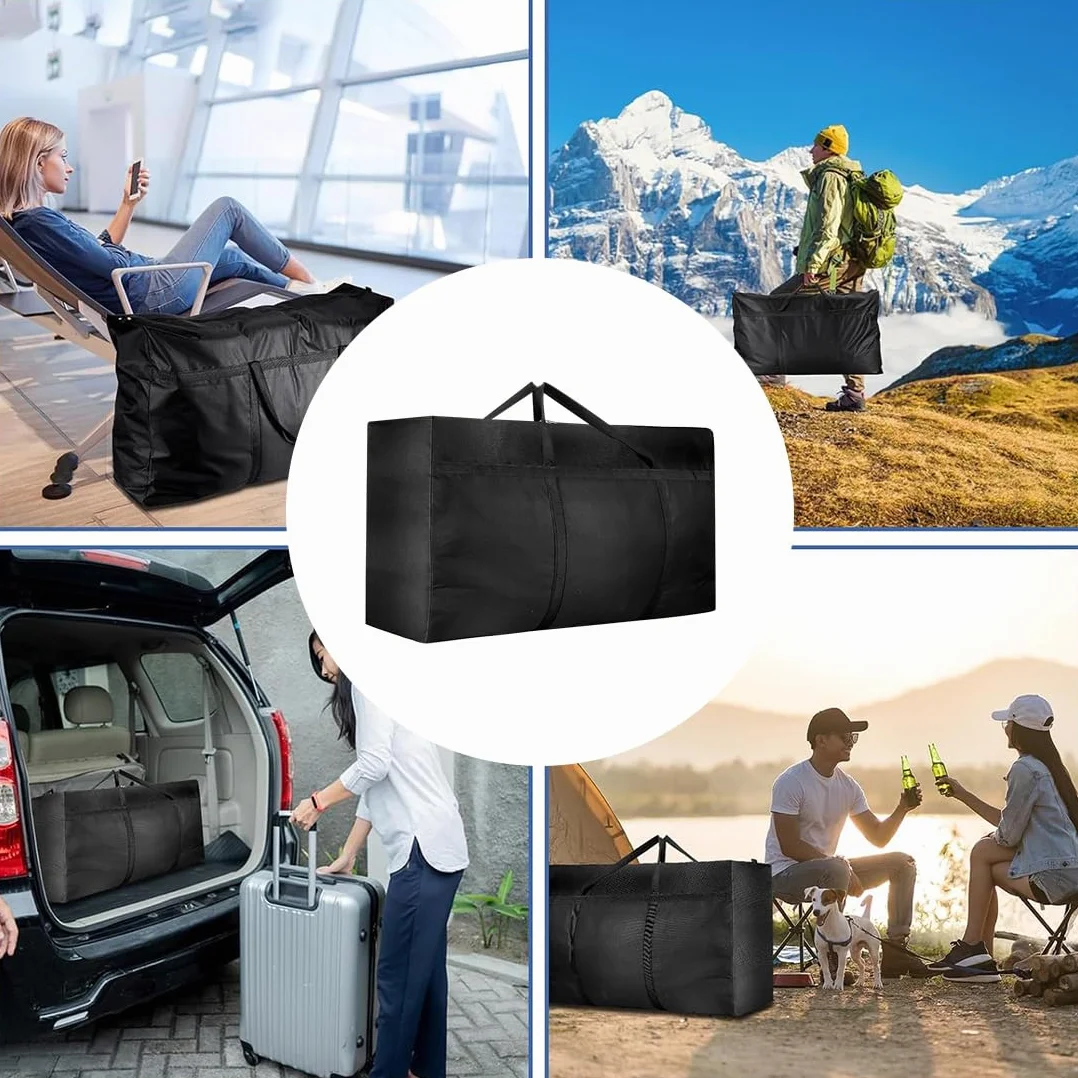 2 Bolsas de Almacenamiento Extragrande de 120 L, Oxford 600D Bolsa de Mudanza Extra Grande con Cremalleras y Asa, Bolsa de Transporte Impermeable para Mudanzas, Edredones, Ropa de Cama, Negro