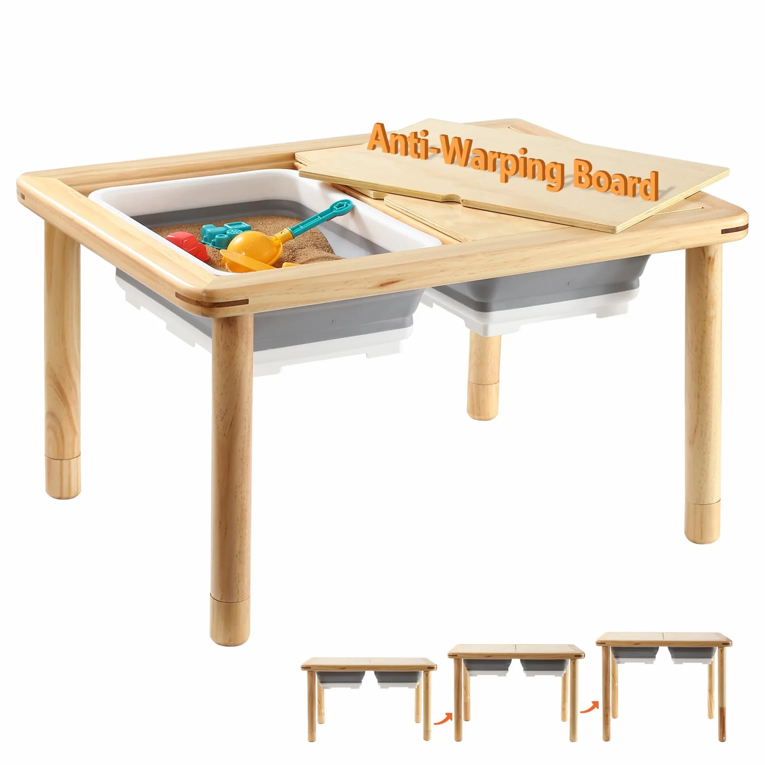 FUNLIO Mesa Sensorial de Madera con 2 Cubos para Niños de 1-5 Años, Mesa Sensorial Infantil de 3 Niveles Ajustable en Altura, para Jugar con Arena y Agua, Certificado CPC