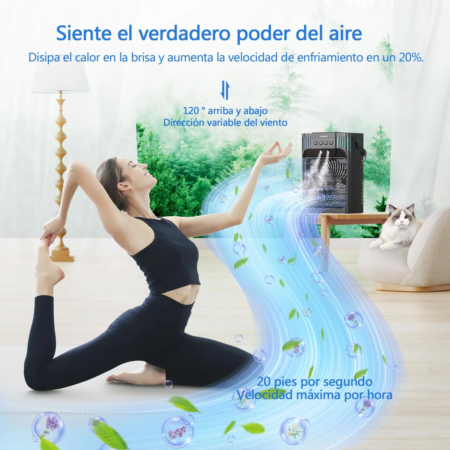 Aire Acondicionado Portatil Silencioso,1200ML Enfriador de Aire con Mando,3 Velocidades,3 Modos,2-8H Timer,7 LEDs,10W Climatizador Portatil Evaporativo para Dormitorios,Habitación,Oficina