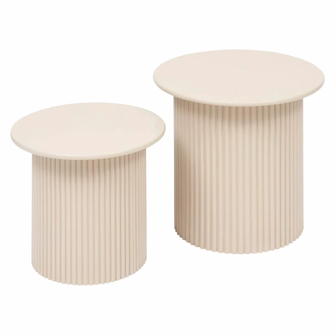 Atmosphera - Juego de 2 mesas Nido Eino Beige, Redondas, 40 cm de diámetro, diseño Estriado - para Sala de Estar, Dormitorio, Mesa Auxiliar