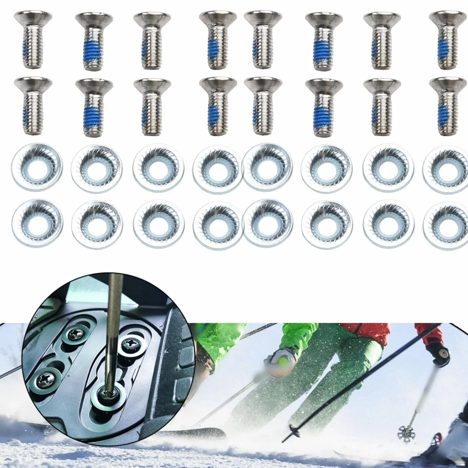 Juego de tornillos de fijación de snowboard con espaciador de 20 mm OD para encuadernaciones (8 piezas)