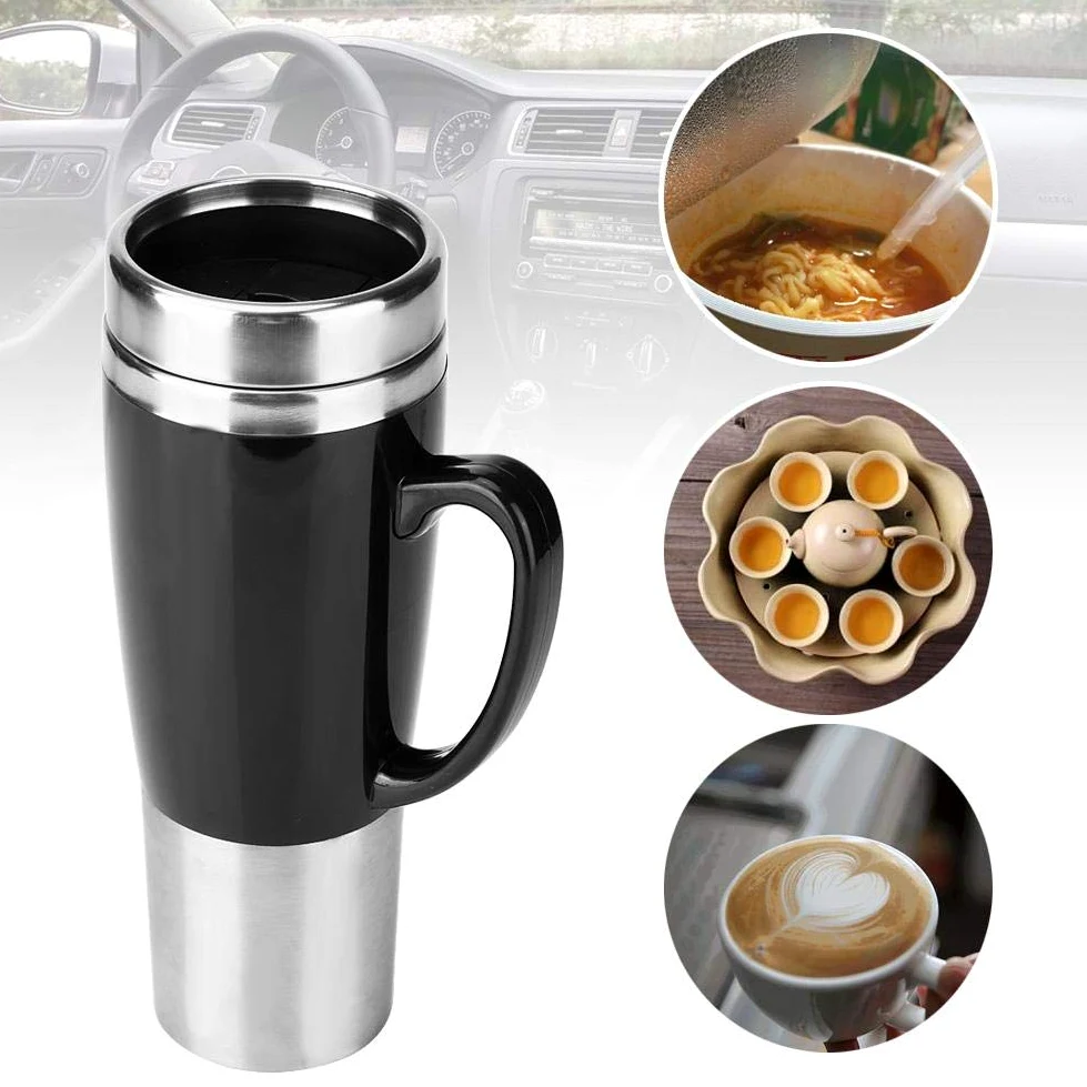 Taza Calefacción Eléctrica, Calentador Coche Portátil 450 ml, Botella Té Café Multifuncional para Conductores Viajeros Oficinistas en Carretera Camping