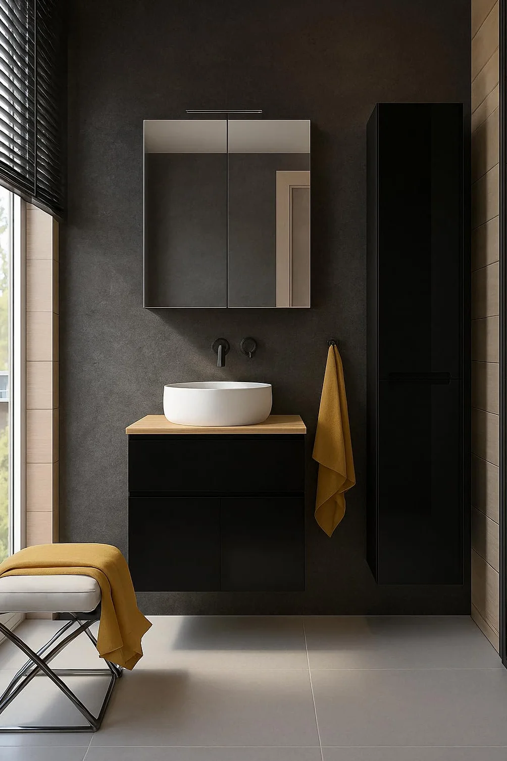 .Deftrans Armario Inferior para Lavabo Colgante con cajones, Color Negro, 80 x 50 x 46 cm, Armario de Pared sin Placa de Lavabo