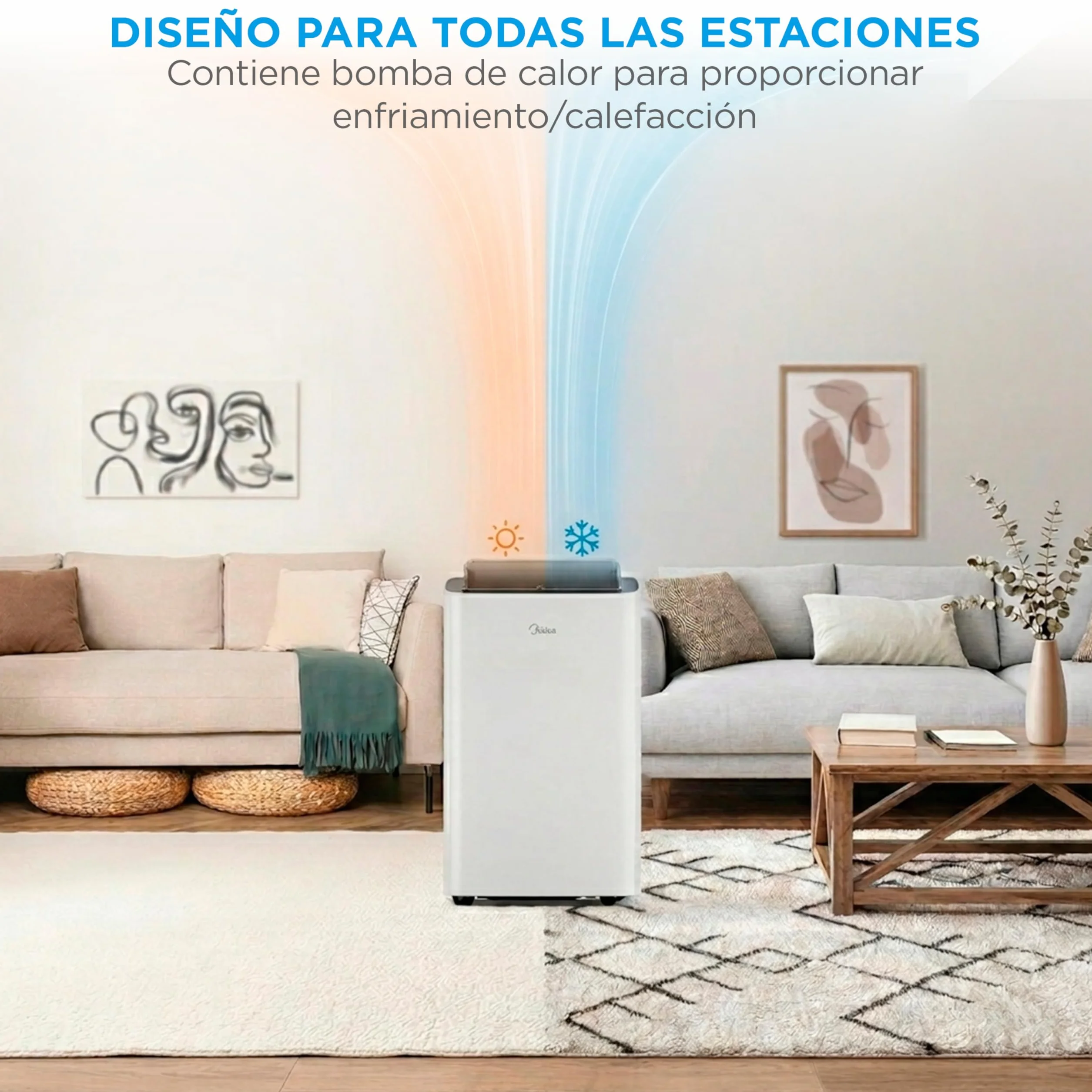 MIDEA Pingüino Aire Acondicionado Portátil Frío y Calor 3000 Frigorías / 12000 BTU - Climatizador silencioso con bomba calor 3500 W Air conditioner 4 modalidades con kit de ventana y control remoto