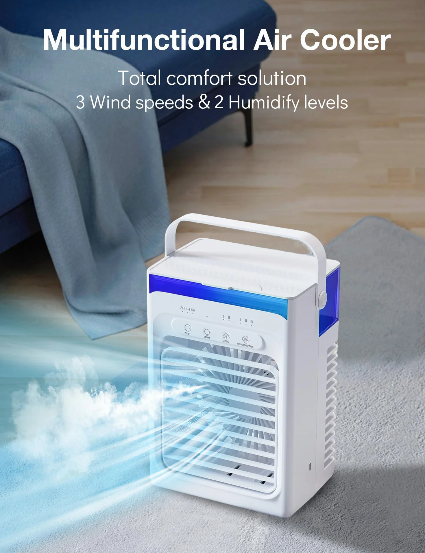 Mini Aire Acondicionado Portatil Silencioso 1000ml,Enfriador de Aire USB, Climatizador Frio Ventilador con hielo, 3 Velocidades, Temporizador 2/4/6H, Luz LED RGB Ideal para Oficina (White)