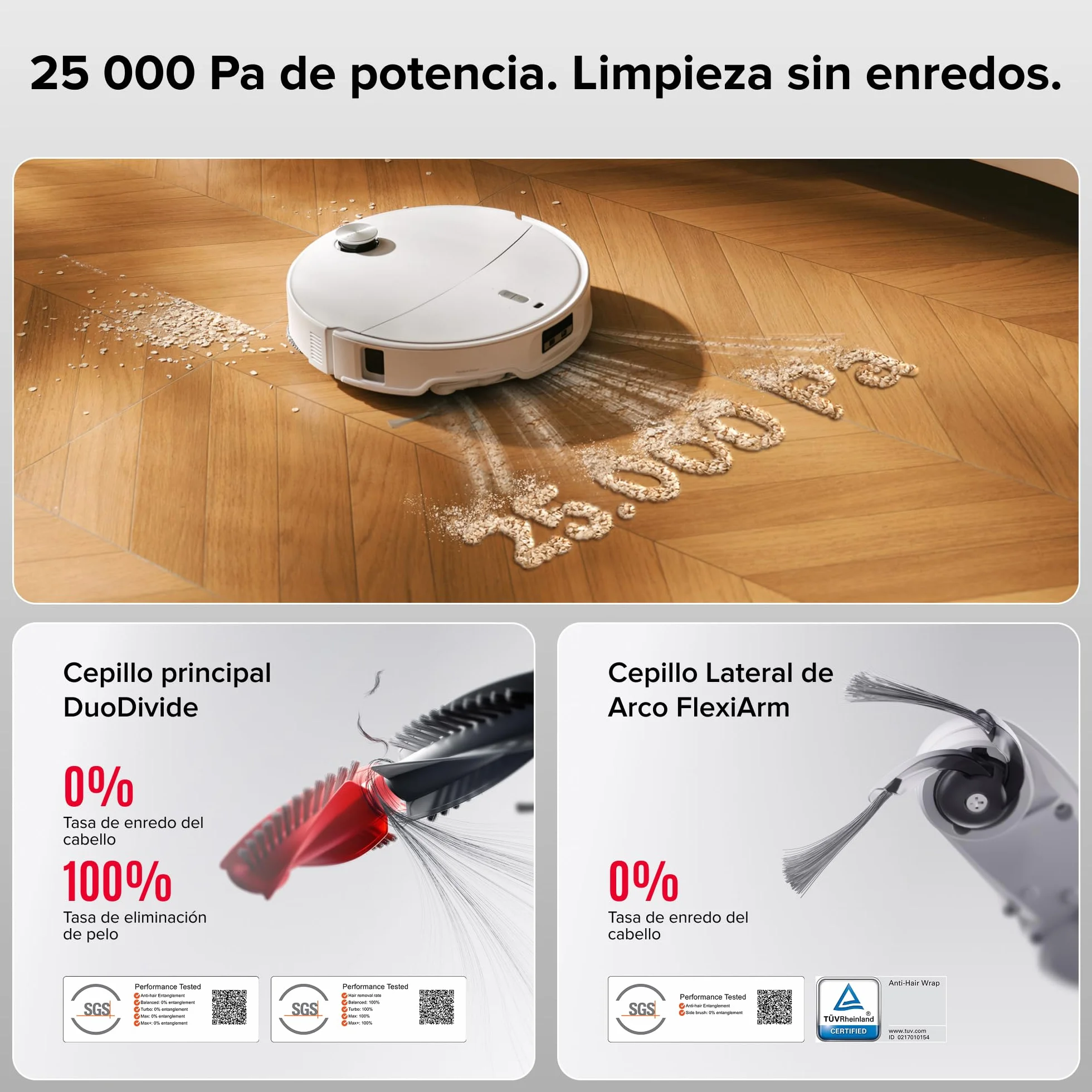 roborock Qrevo Curv 2 Pro Robot Aspirador y Fregasuelos, 25000 Pa, Zero-Enredos, Lavado Agua 100°C, Autolimpieza, Evita Obstáculos, Secado Automático, para Pelo de Mascotas