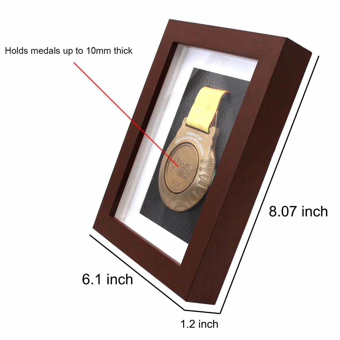 Marco de exhibición de medallas de madera maciza de marco profundo para medallas militares, deportivas, de corredores y maratón