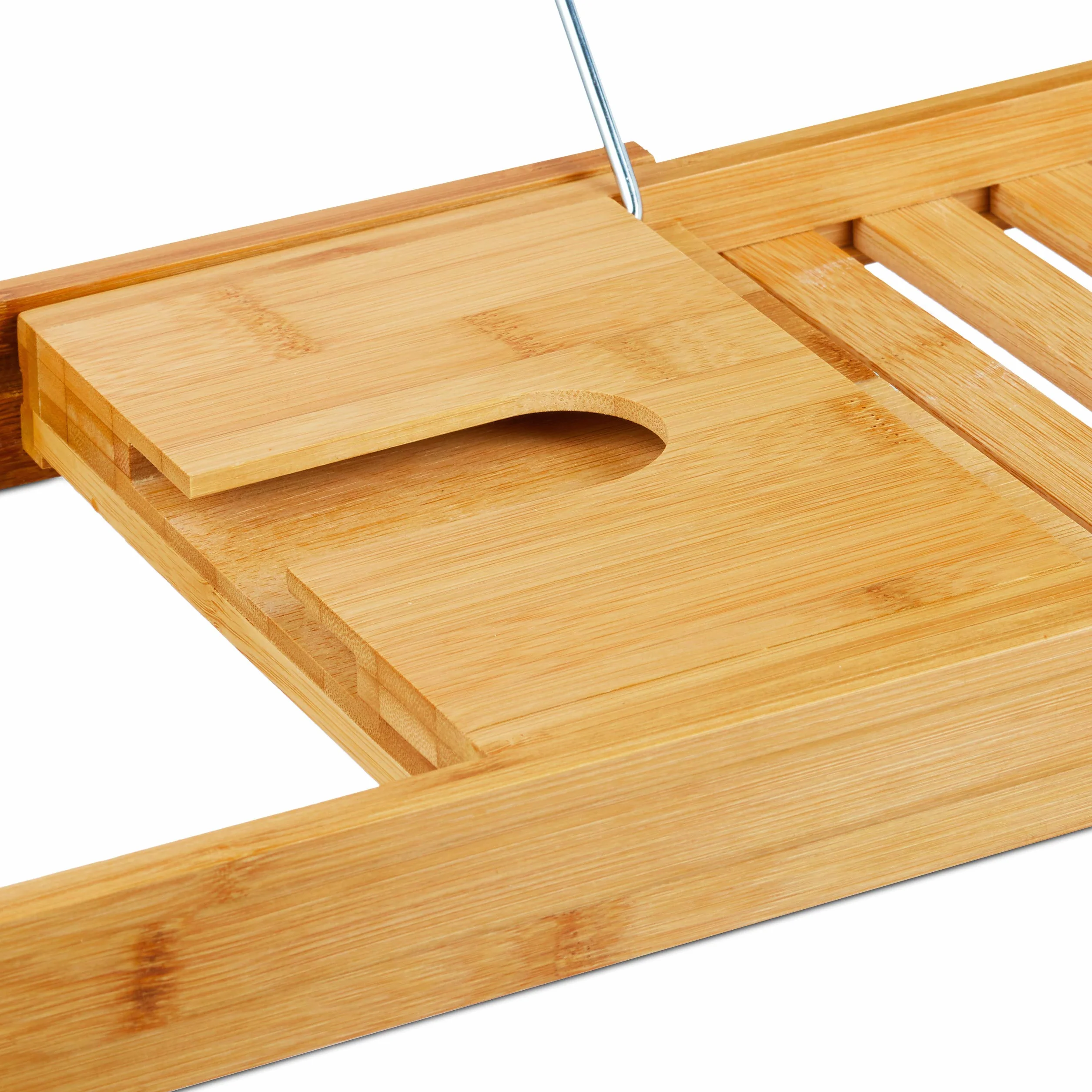 Relaxdays Bandeja Bañera, Tabla de Baño, Ajustable, Atril Libros, Soporte Copas, Bambú, 1 Ud., 17,5 x 70 x 22 cm, Marrón