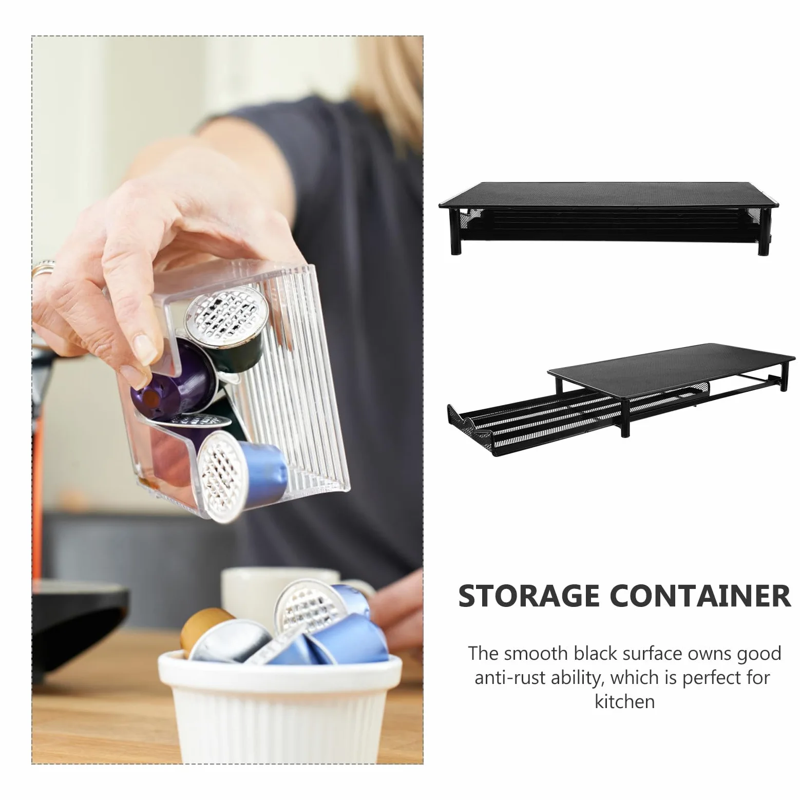 Caja de Almacenamiento de Cápsulas de Café Diseño Clásico Negro Capacidad para 40 Cápsulas de Metal y Fácil de Transportar para Cocina o Escritorio