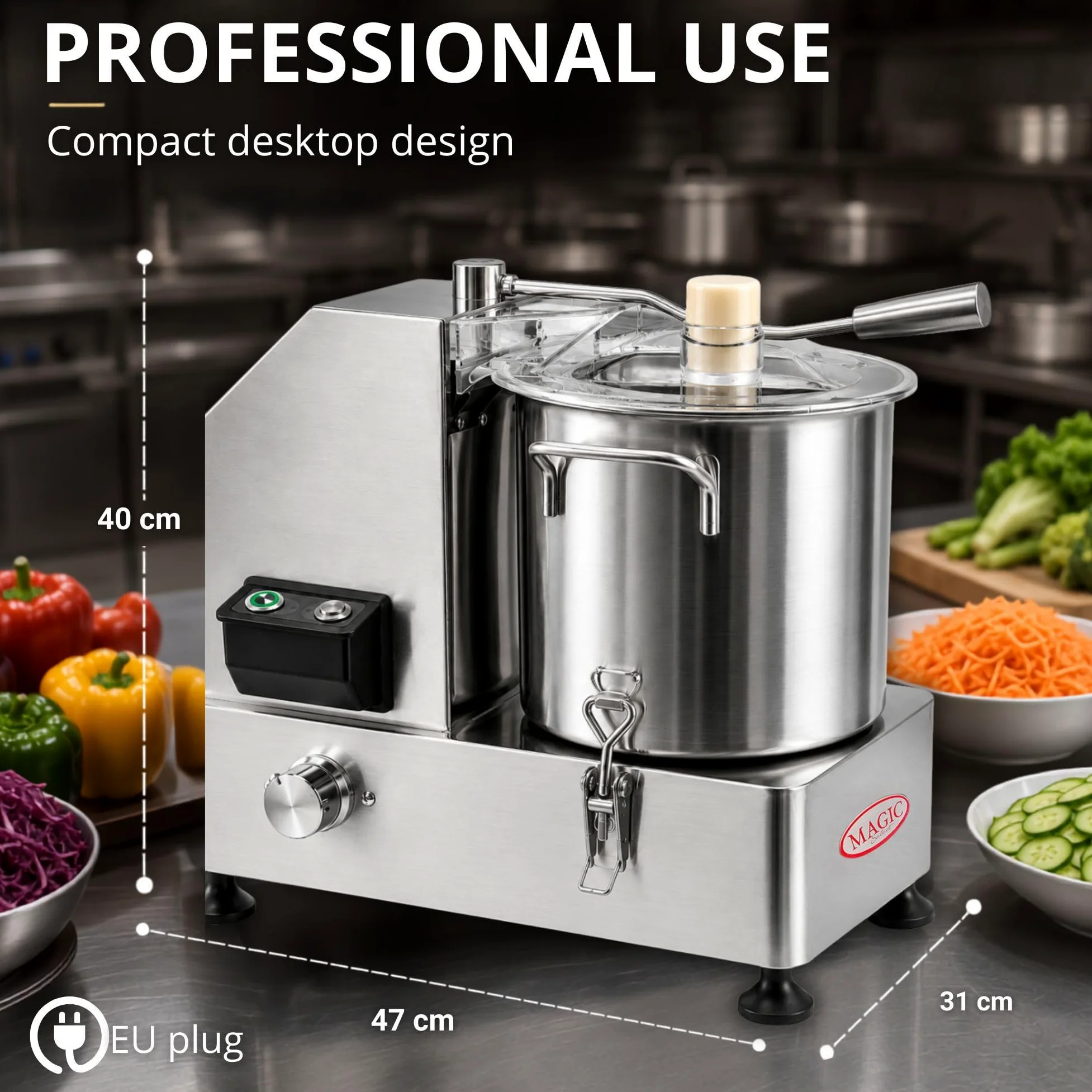 Picadora de Alimentos Industrial. Trituradora Profesional Acero Inoxidable | Procesador de Alimentos Comercial con Enchufe EU ,1800W, Control de Velocidad, Tapa de Seguridad y Cuchillas 4Cr13