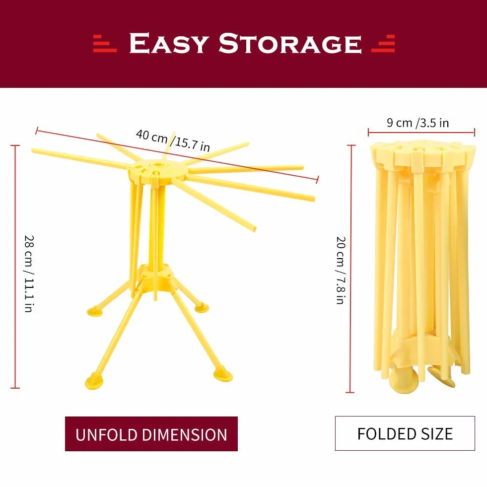 Estante de secado de pasta plegable - Estante de secado de pasta con secador de fideos domésticos de 10 bar - Compacto Fácil de almacenar Instalación rápida (Amarillo)