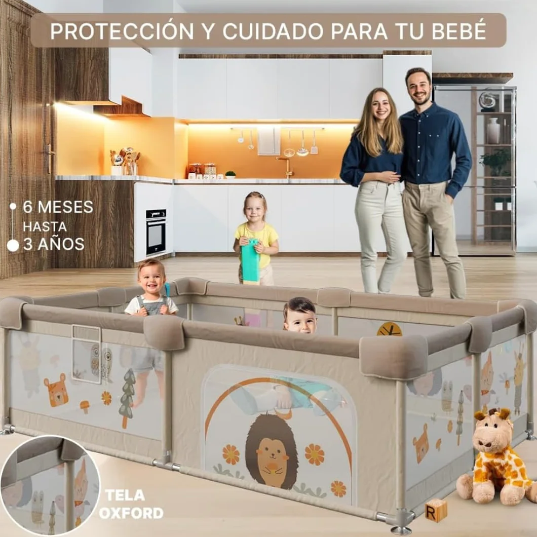 Parque Infantil Bebe del Bosque 120x120 - Corralito Bebe con Malla de Animales Transpirable Alfombra Acolchada +60 BOLAS - Corral Plegable Baby ANTIDESLIZANTE