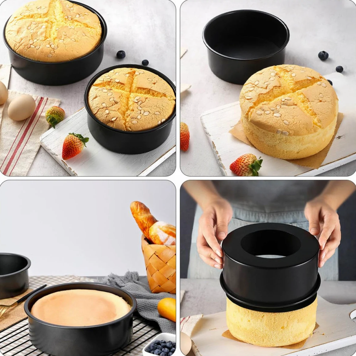 PRETYZOOM Molde para Pasteles de Acero al Carbono con Fondo Desmontable, Antiadherente, Pack de 3 Piezas Adecuado para Hornear Bizcochos y Mousses en Casa