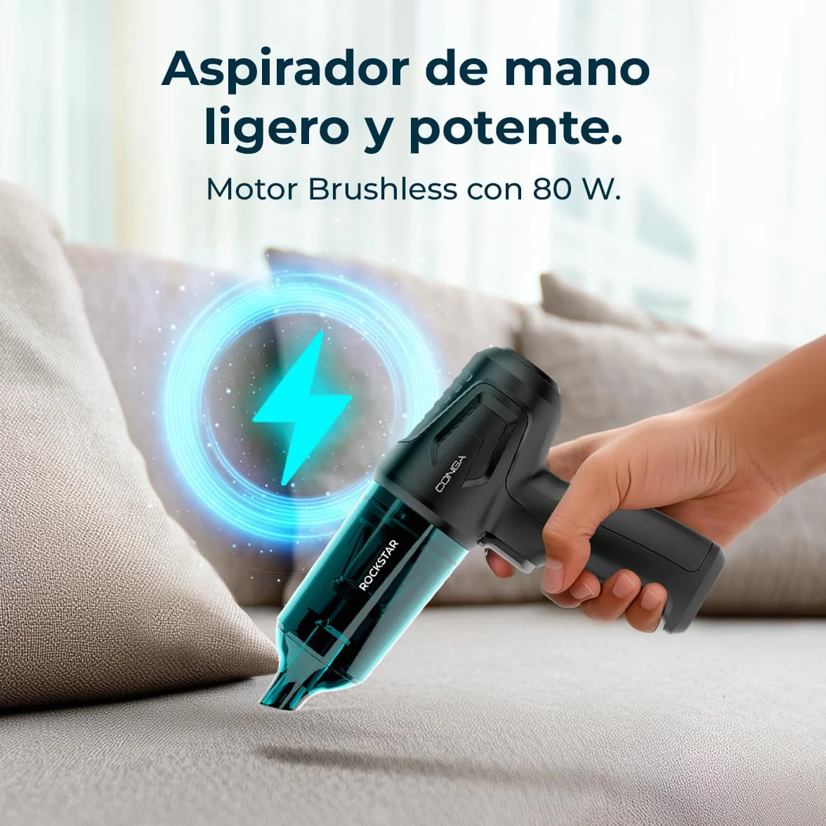 Cecotec Conga Rockstar Micro Hand Aspiradora de Mano sin Cable 80W 12kPa 2 Modos 25mins