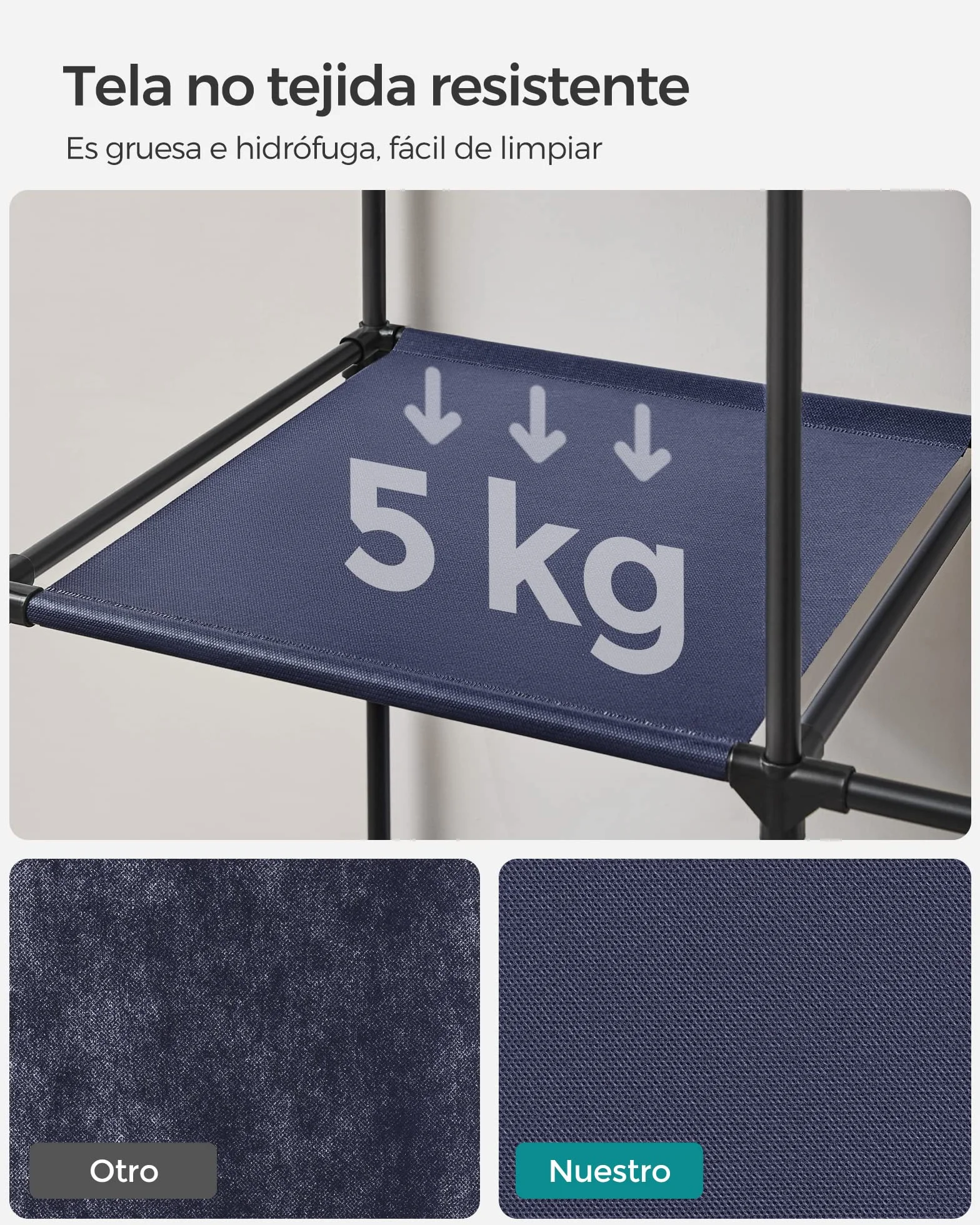 SONGMICS Armario 4 Barras de Ropa Estantes 45x170x167 cm Azul Oscuro