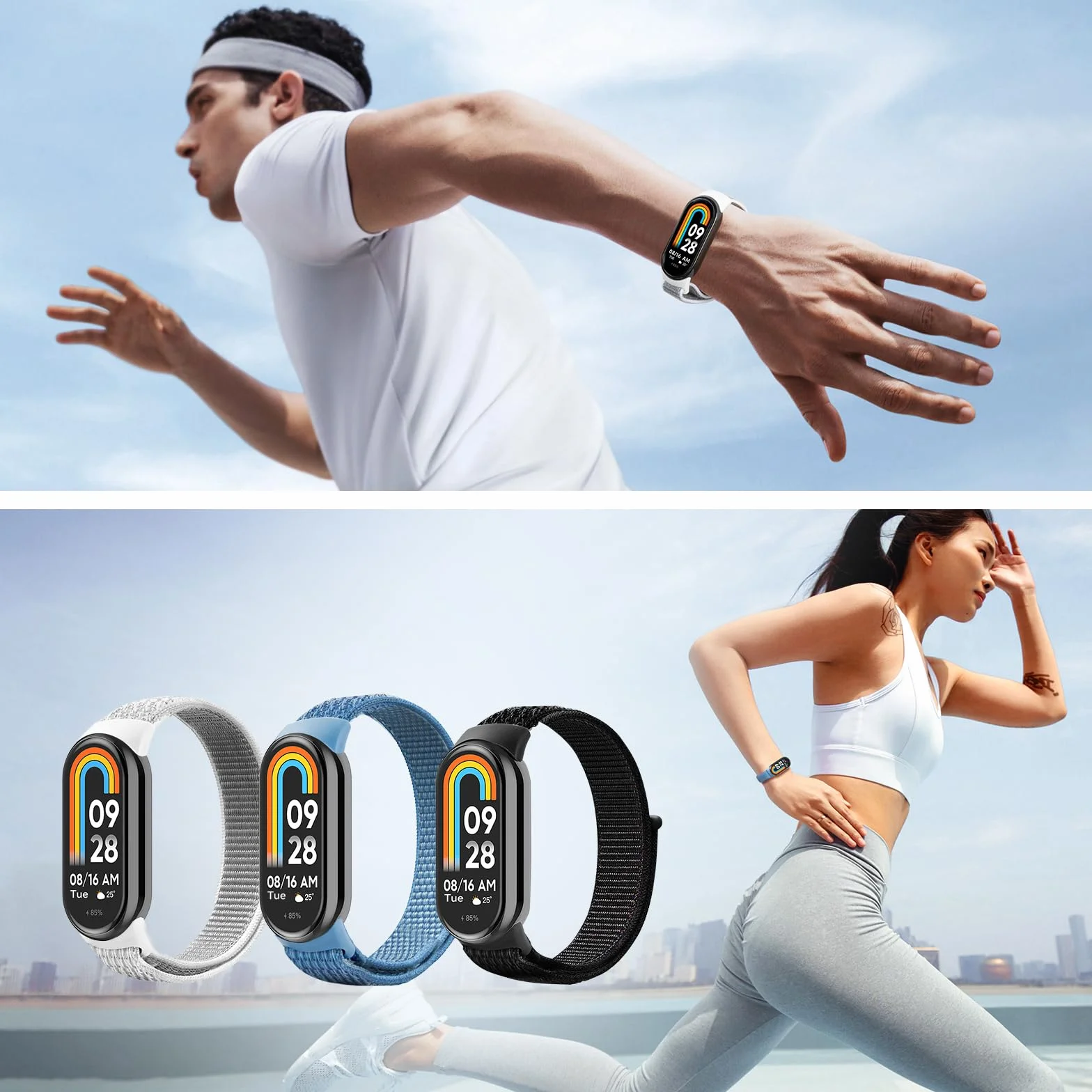 3 Piezas Correas Elástica de Nylon Compatible con Xiaomi Mi Band 9 y Mi Band 8, Pulseras de Repuesto Deportivo para Xiaomi Smart Band 9 8