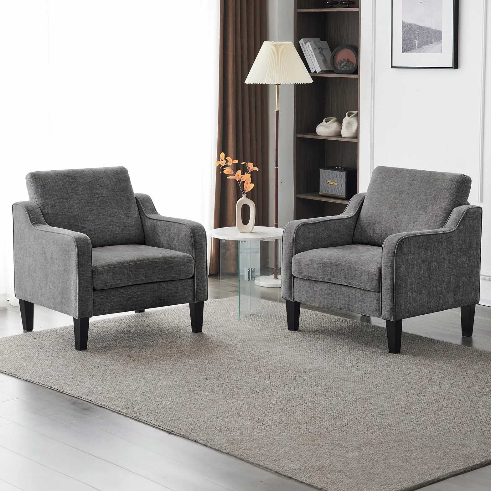 Bonnlo Juego de 2 Sillón de Salón, Butaca Moderna para Sala de Estar, Sofá Individual con Cojín Grueso y Patas de Madera, Sillón Individual Cómodo, para Salón, Oficina y Dormitorio, Gris