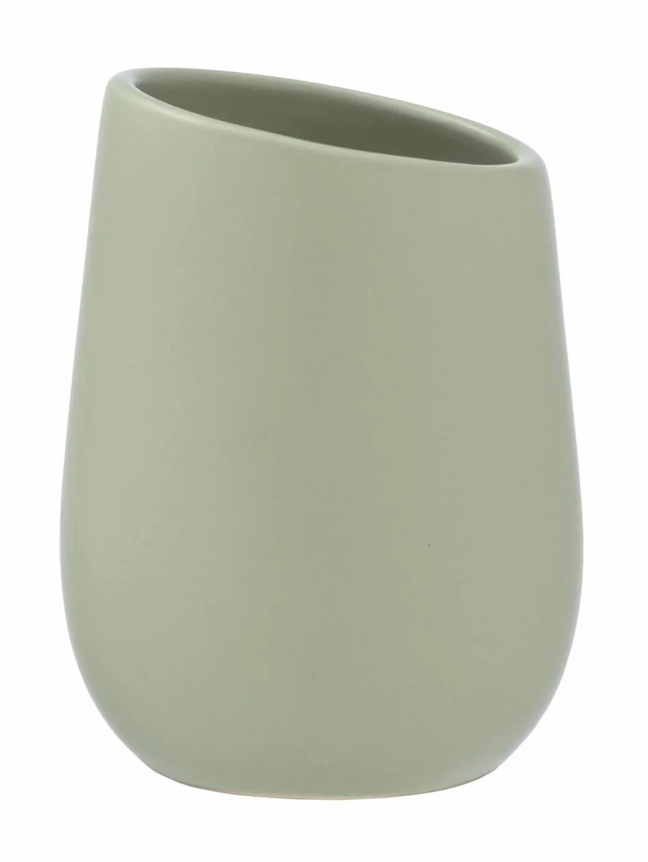 WENKO Vaso higiene dental Badi cerde suave cerámica - Soporte para cepillos de dientes, para cepillos y pasta de dientes, Cerámica, 8 x 11 x 8 cm, Verde