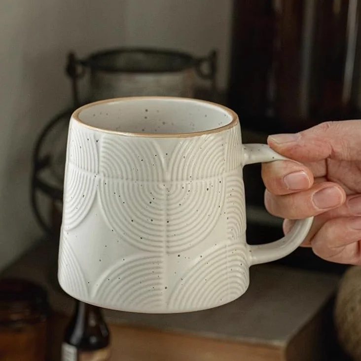 ENGENDER Tazas Cafe Taza de cerámica con Esmalte sésamo Mate, Utensilios Arte Latte for Restaurante, 430 ml, for té Oficina Mug Cups(A)