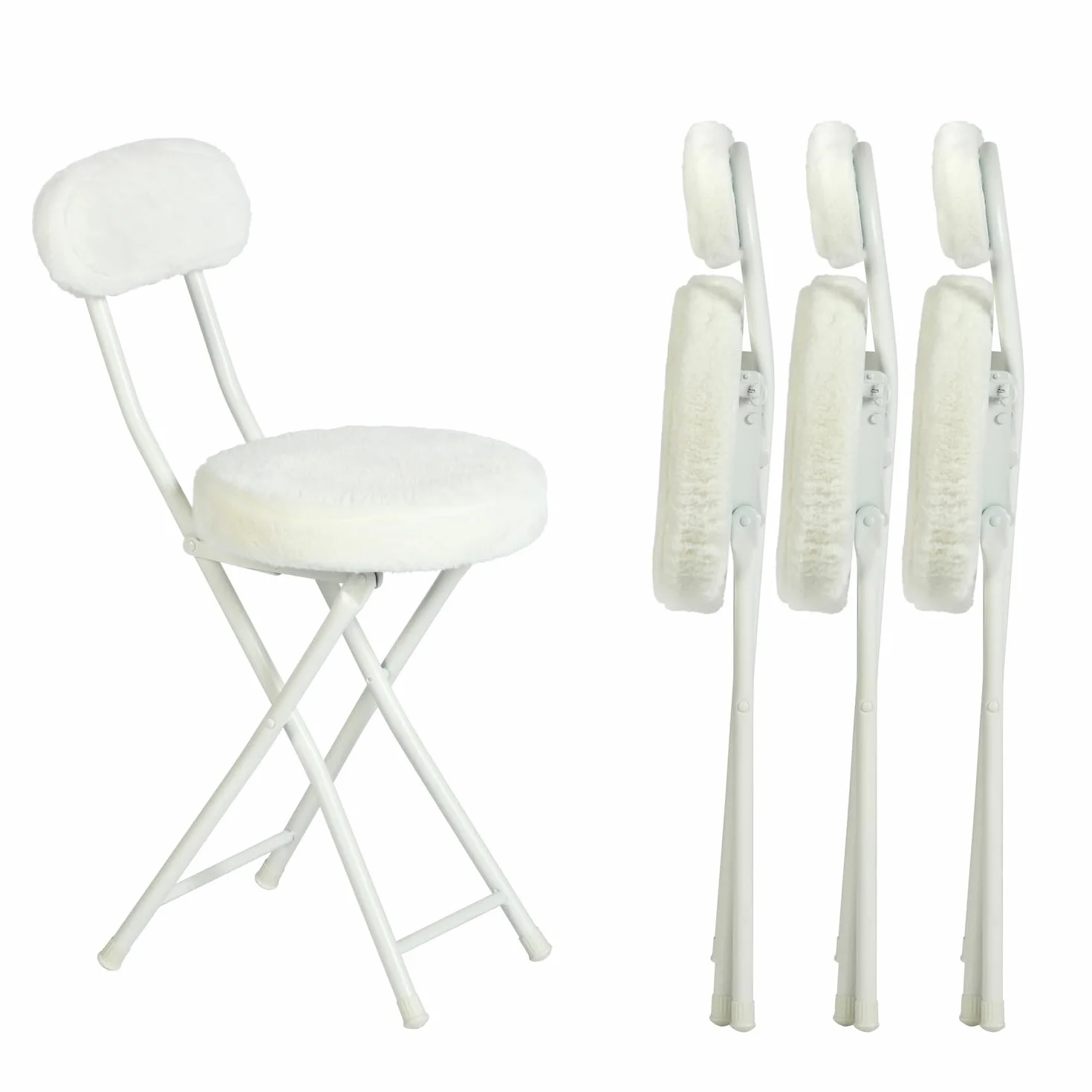 MEUBLE Cosy Juego de 4 Sillas Plegable Taburete con Respaldo y Reposapiés Tapizados de Piel, Estructura de Metal, Blanco