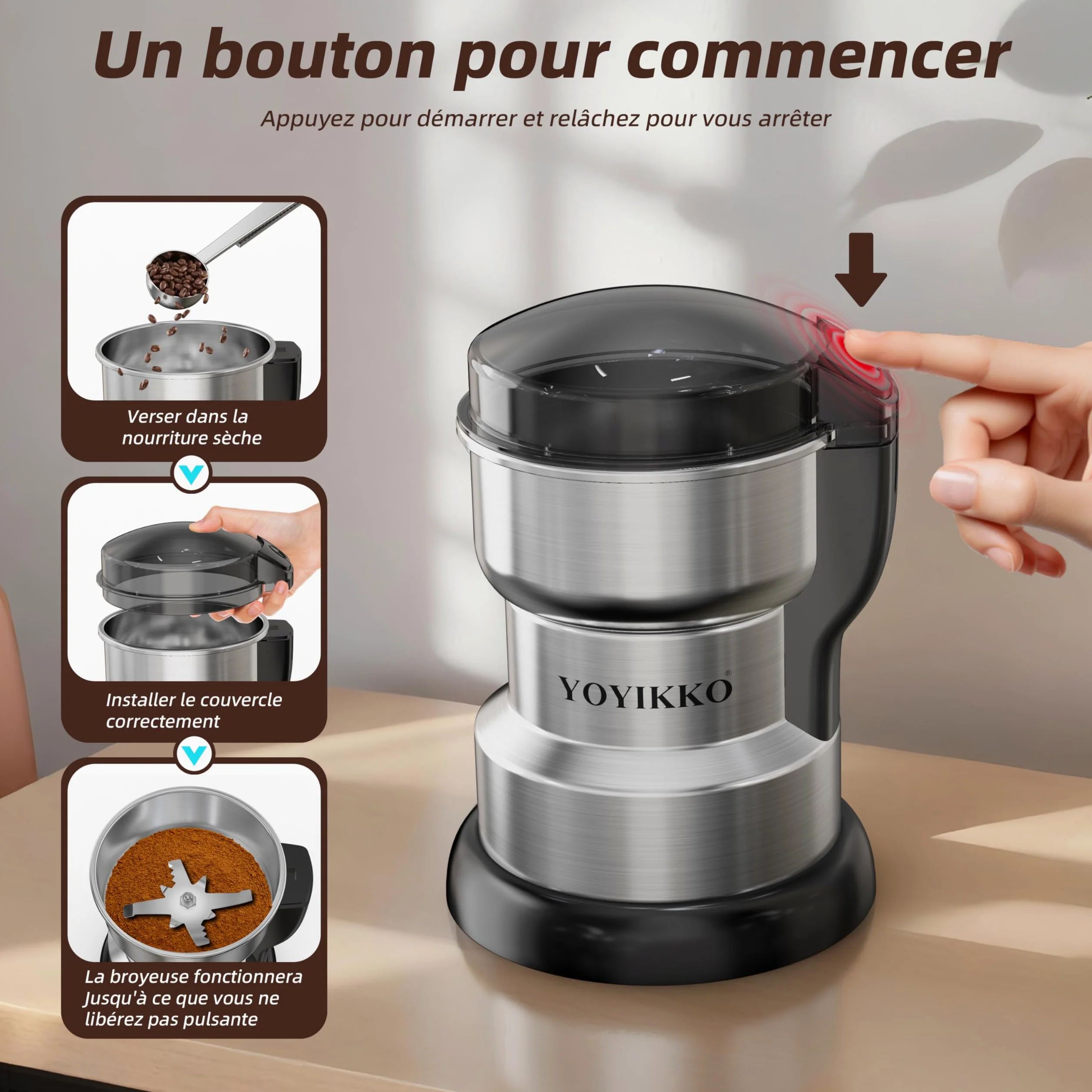 Molinillo de café eléctrico multifunción, Macinacaffè, cafetera ajustable para Espresso/Gocciolamento/Envío. Macinacaffè Para café, especias y otros alimentos (gris plateado)