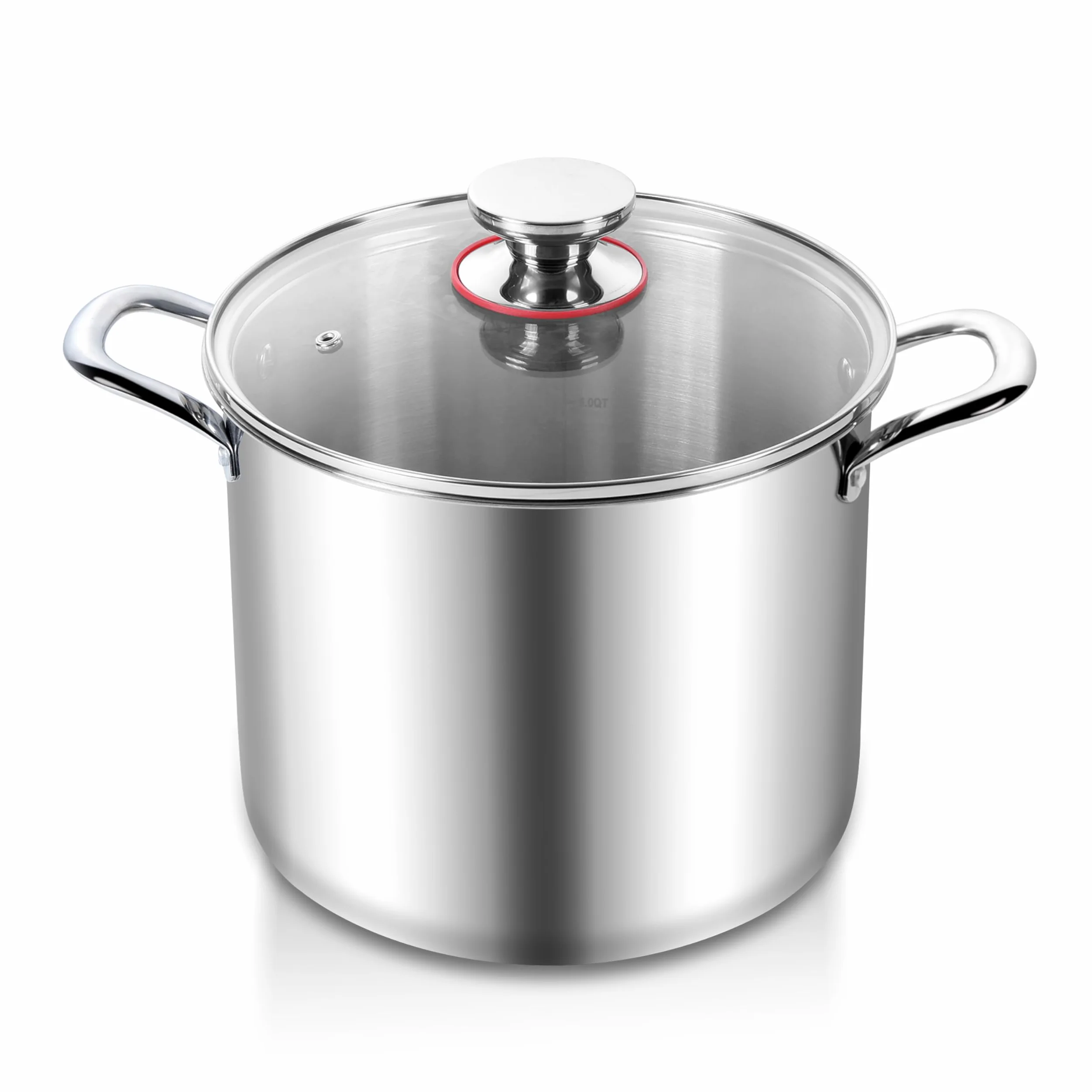Joyfair Olla grande de acero inoxidable de tres capas de 10 L con tapa de vidrio, inducción, gas, cerámica, eléctrica, halógena, para cocinar a fuego lento, asas remachadas y fácil de limpiar