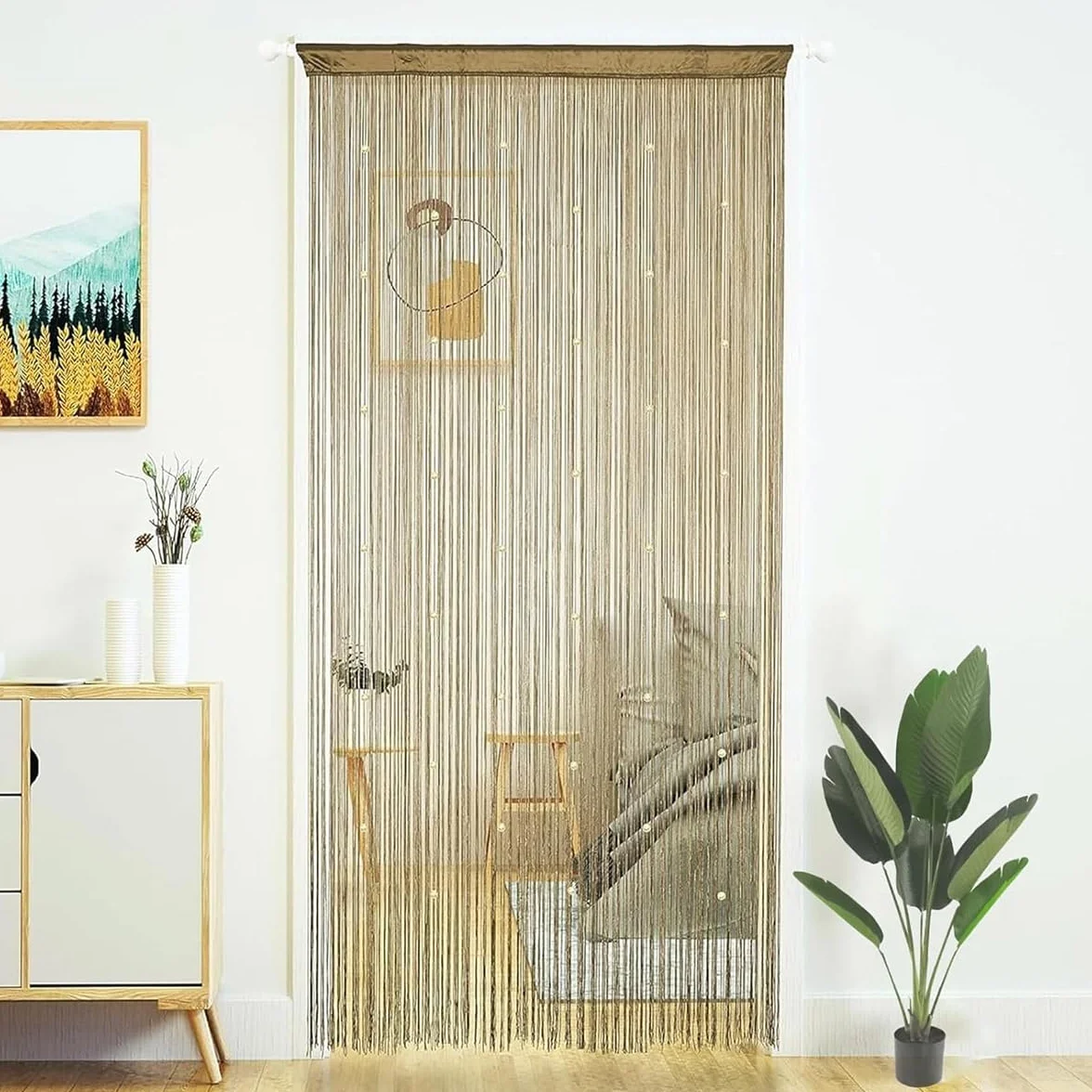 Cortina de hilo para puerta de patio, 200 x 100 cm, ideal como separador de ambientes o decoración, con borlas decorativas y brillantes para puertas y ventanas.