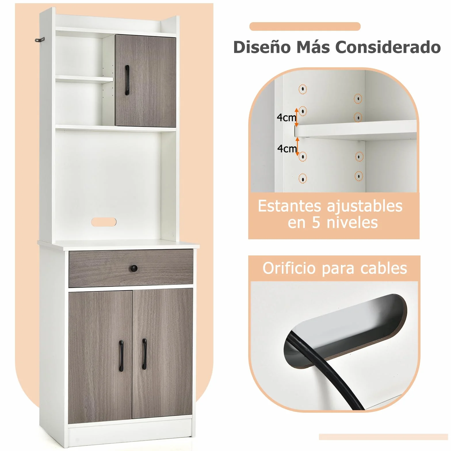 GOPLUS Armario de cocina, armario independiente con cajón ancho, estantes ajustables, 2 puertas, estante liso, estante de almacenamiento para comedor, cocina, salón, restaurante (blanco)