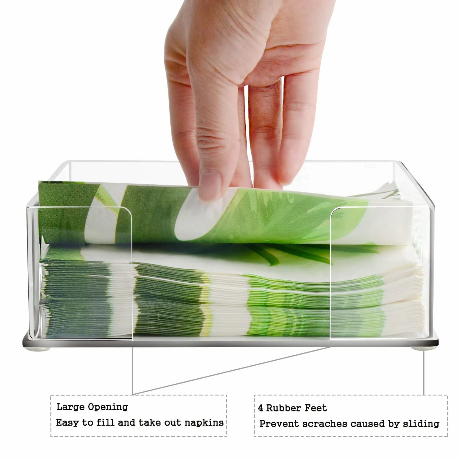 Servilletero de cóctel acrílico, soporte transparente para servilletas de almuerzo, para mesa, 7 x 7 pulgadas