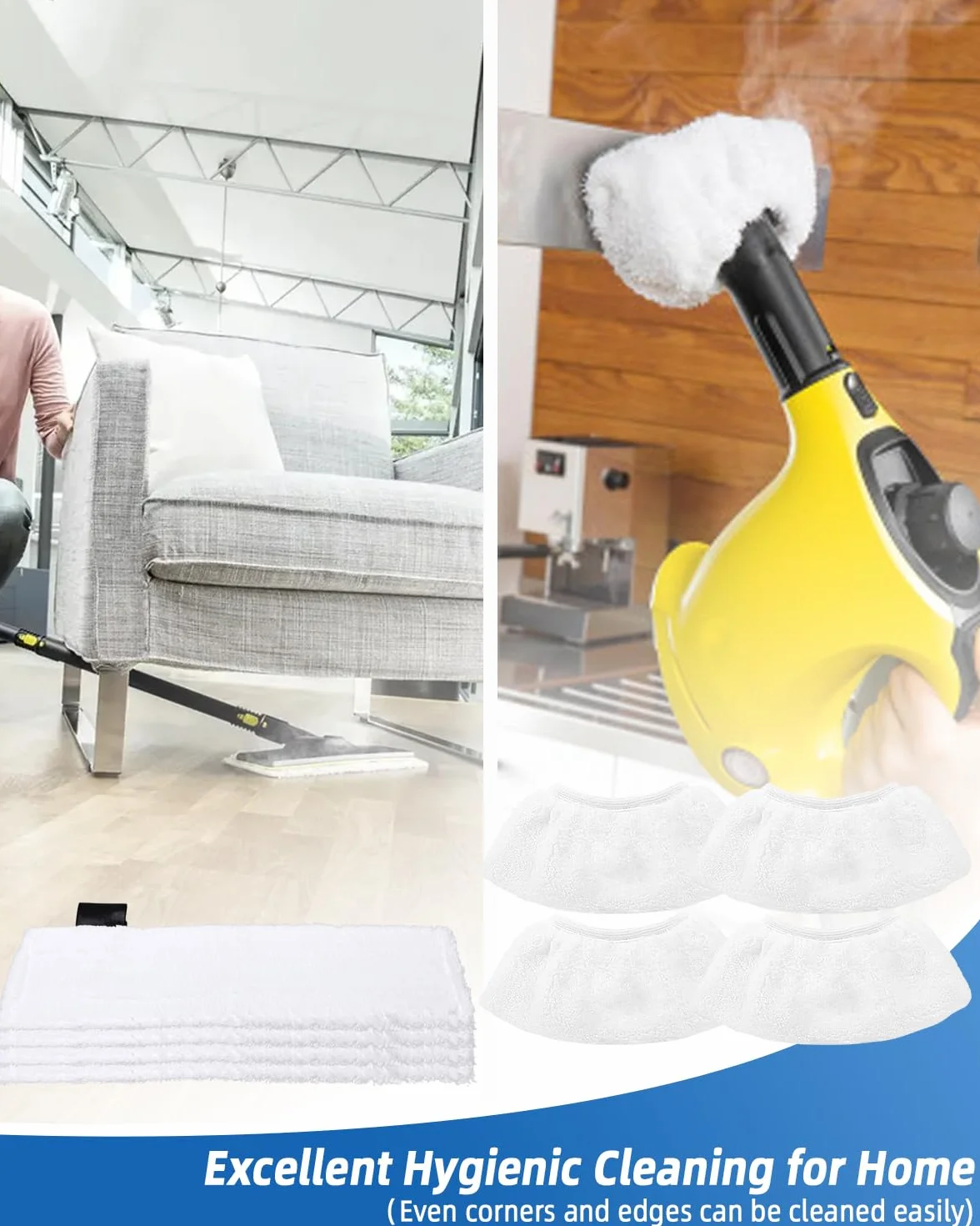 8 Paños de Microfibra compatibles con Limpiador a Vapor Kärcher EasyFix SC 2, SC 3, SC 4, SC 5, Accesorios para Limpiador a Vapor Kärcher (4 paños de suelo + 4 fundas para boquilla manual)