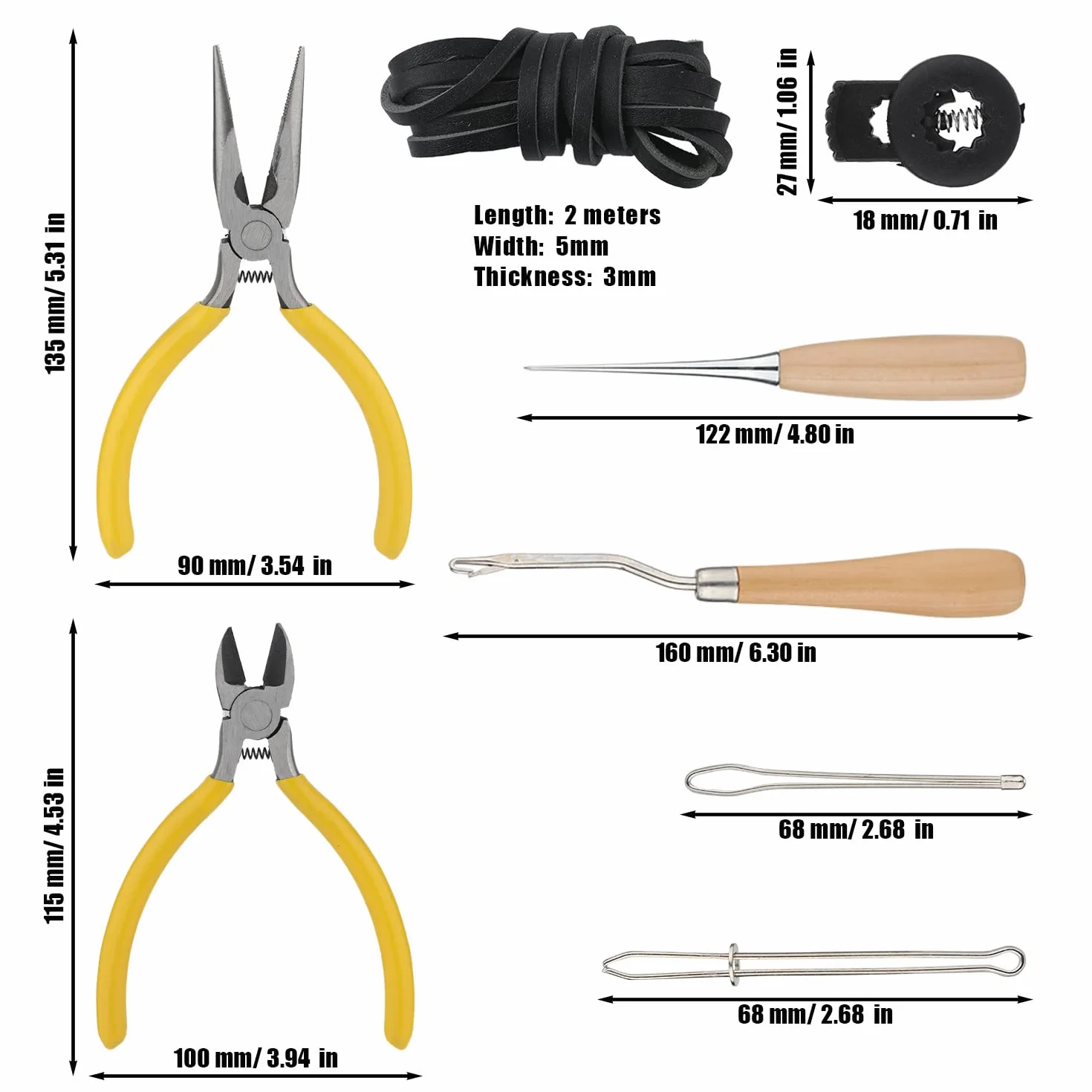 Kit de Reparación de Guantes de Béisbol 12 Piezas con Tiras, Enhebrador y Herramientas de Cordones