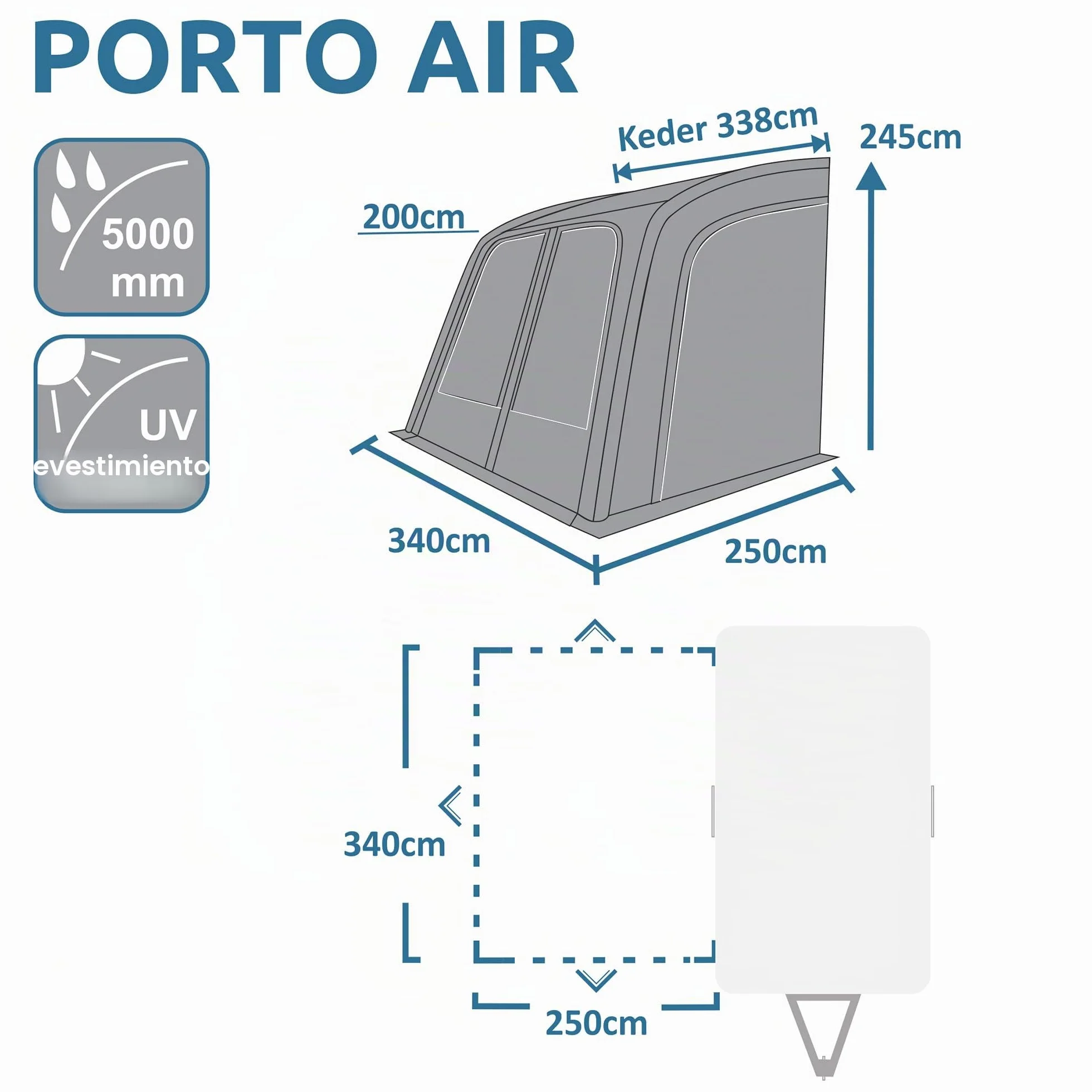 Your GEAR Porto Air Toldo Hinchable 340 x 250 cm Tienda de Campaña para Caravana