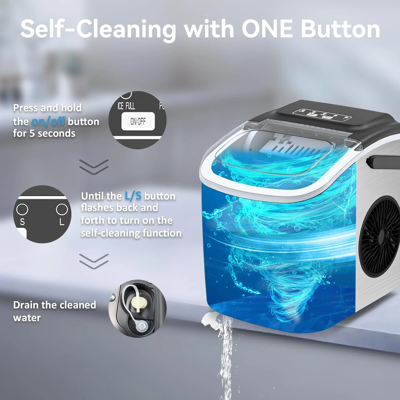 Máquina de cubitos de hielo pequeña de 1,2 litros, minimáquina de cubitos de hielo con función de, ventana de visualización, advertencia de escasez de agua, alarma con hielo (Silver)