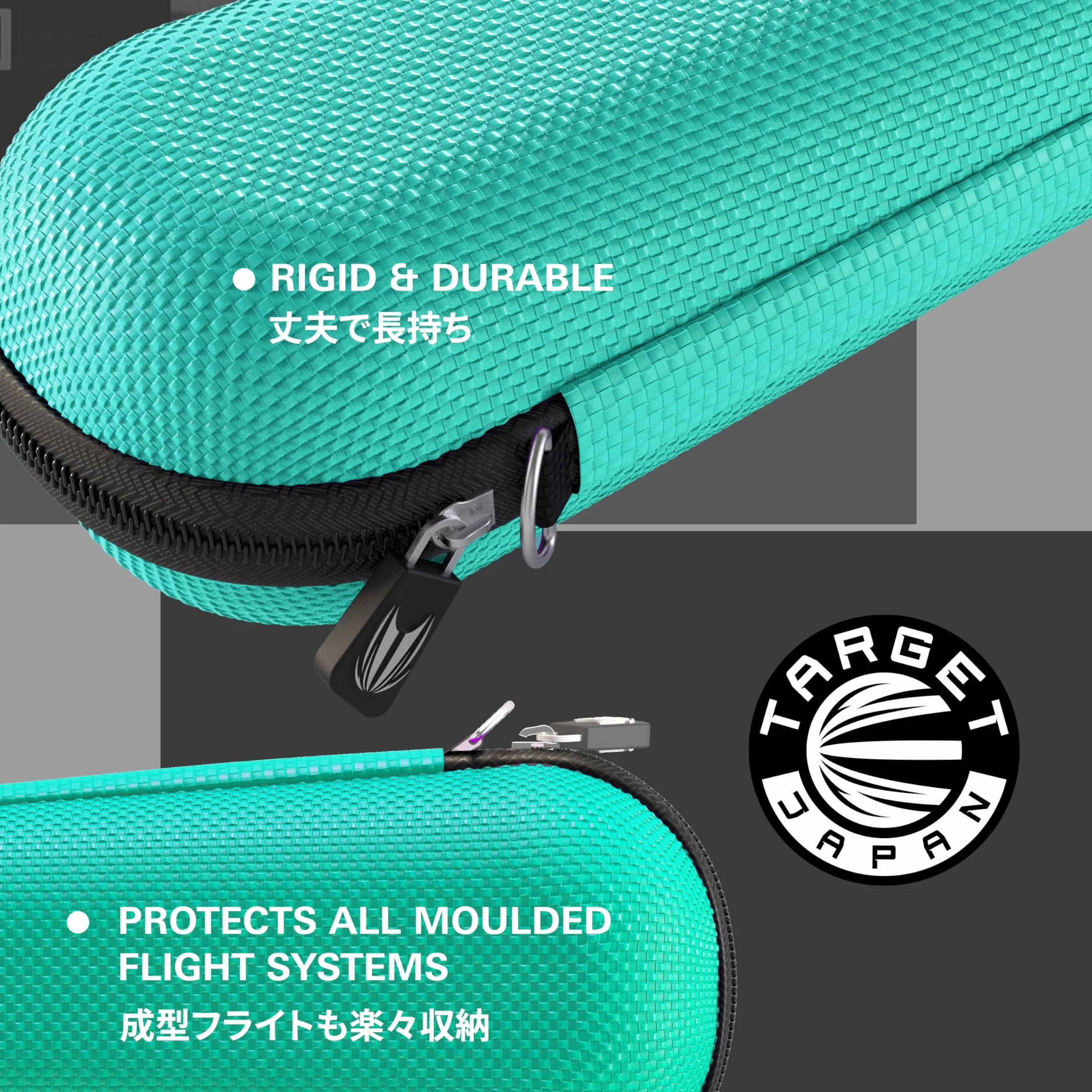 Target Japan Takoma Shell Wallet, Verde Azulado| Funda para Dardos, Porta Dardos, Contiene 3 Dardos Completamente Montados, Funda Protectora de EVA para Dardos con Cremallera