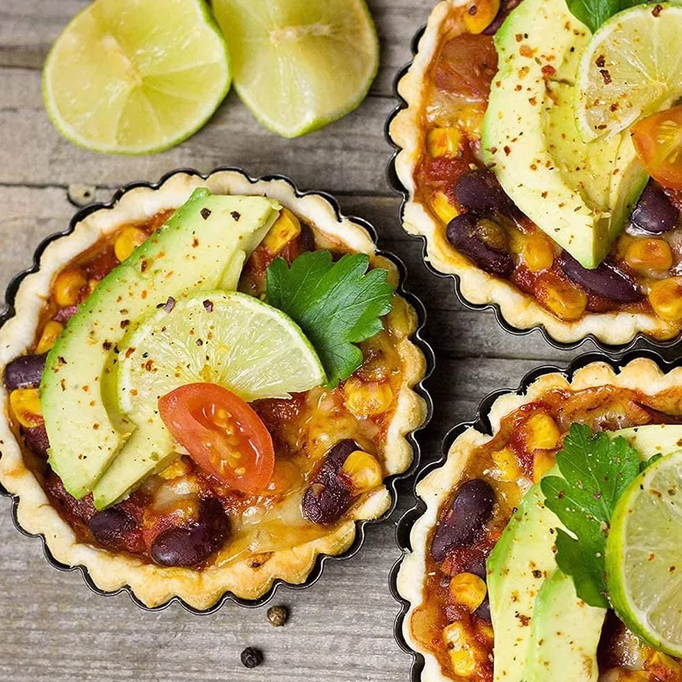 molde para tartas (4 piezas, extraíble, bandeja de acero al carbón, redondo, para quiches y tartaletas (12 cm)