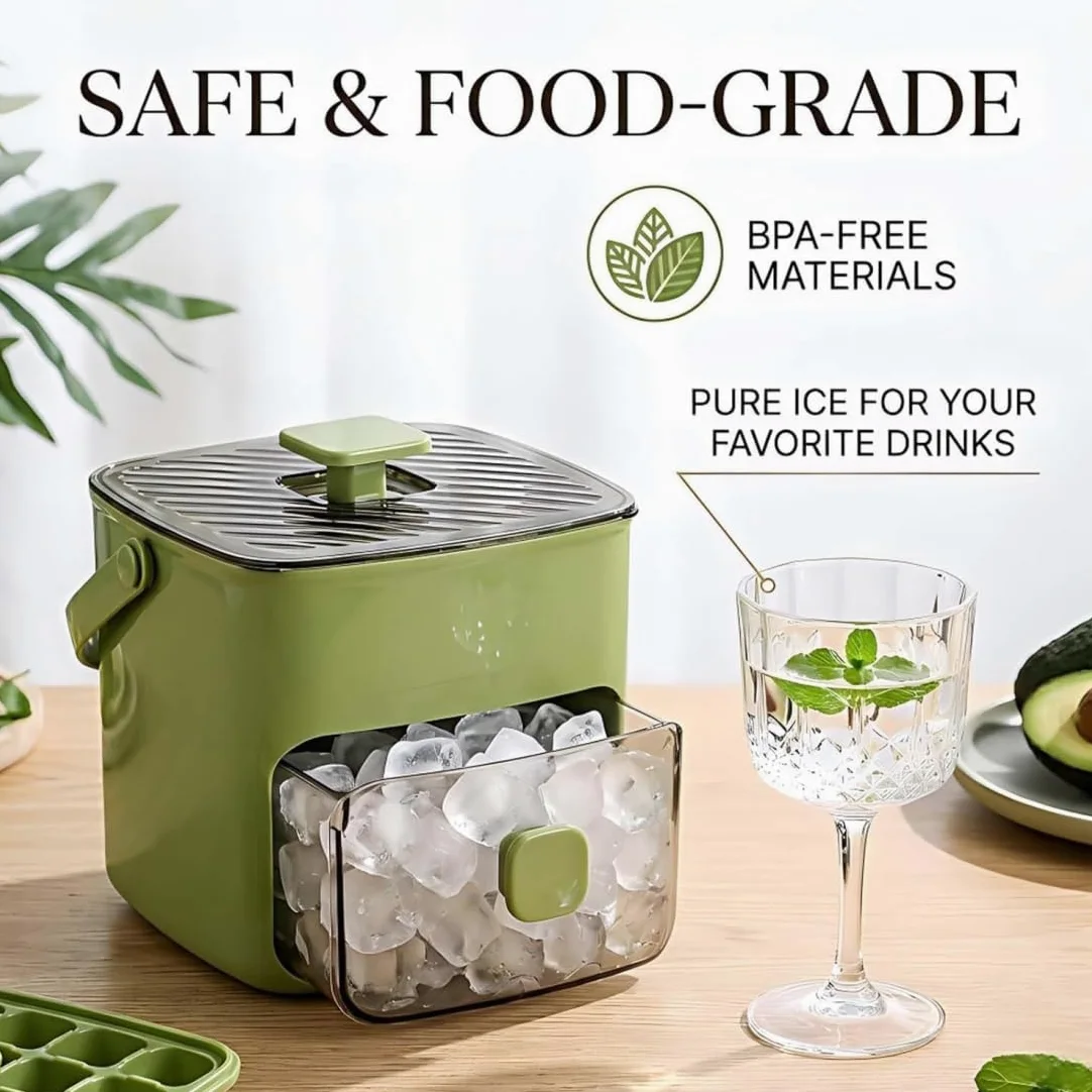 48 Cubos Máquina De Hielo Con Tapa Easy-Press Máquina De Hielo Portátil Doble Nivel, Cubitera Portátil, Bandeja De Hielo Con Cajón, Molde De Cubitos De Alta Capacidad Para Cócteles Y Fiestas (2 pcs-3)